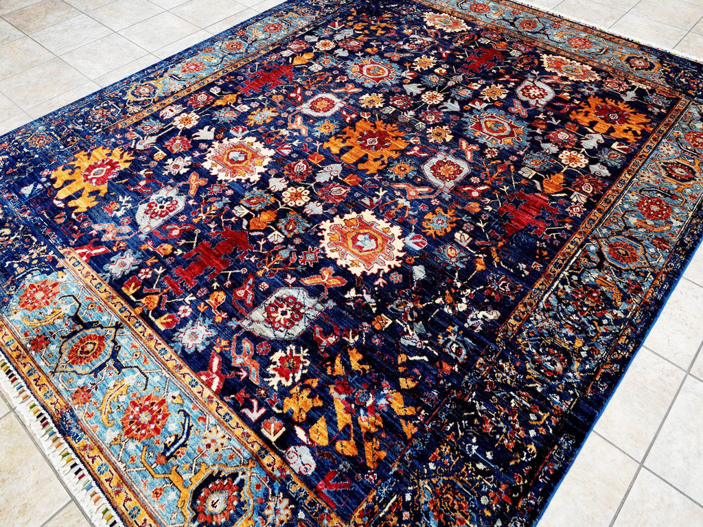 8x10 Ft Dark Blue Bidjar Rug - Hand Knotted Wool Oriental Rug - Broken Design