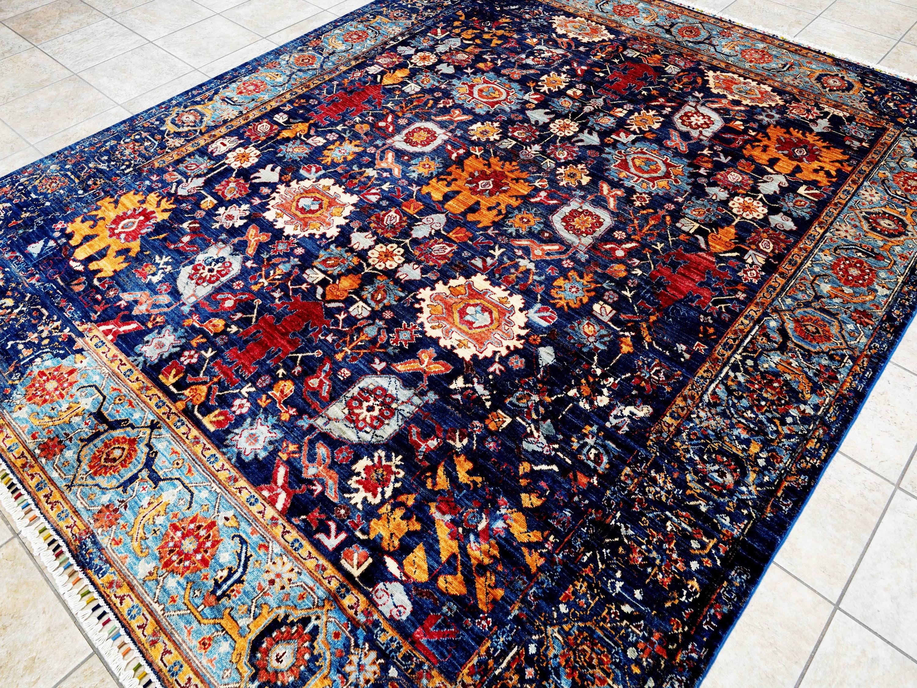 8x10 Ft Dark Blue Bidjar Rug - Hand Knotted Wool Oriental Rug - Broken Design