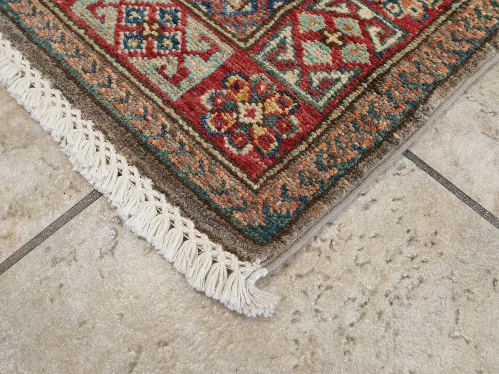2x3 Ft Handmade Afghan Kazak Wool Rug - Oriental Accent Rug