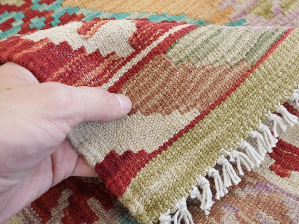 7 Ft Red Kilim Runner Rug - Traditional Flat Weave, Ghazni Wool Rug