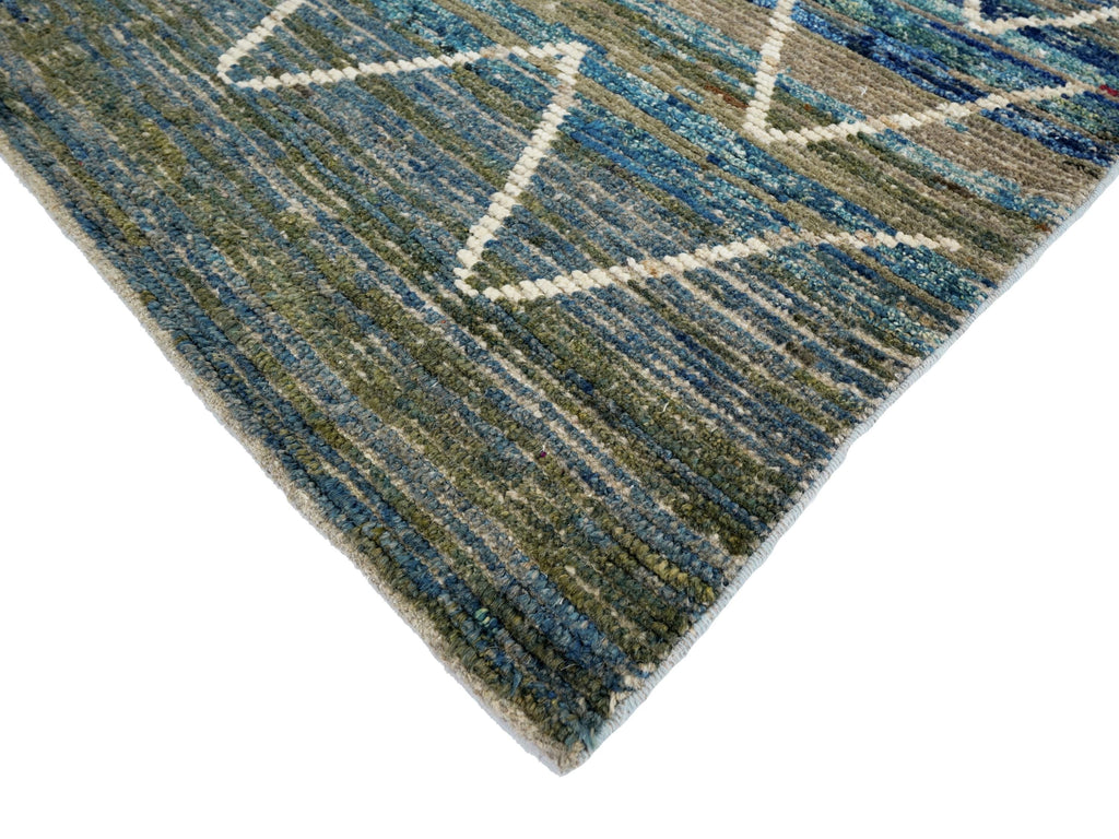 7x10 Ft Blue Moroccan Rug - Hand Knotted Area Rug
