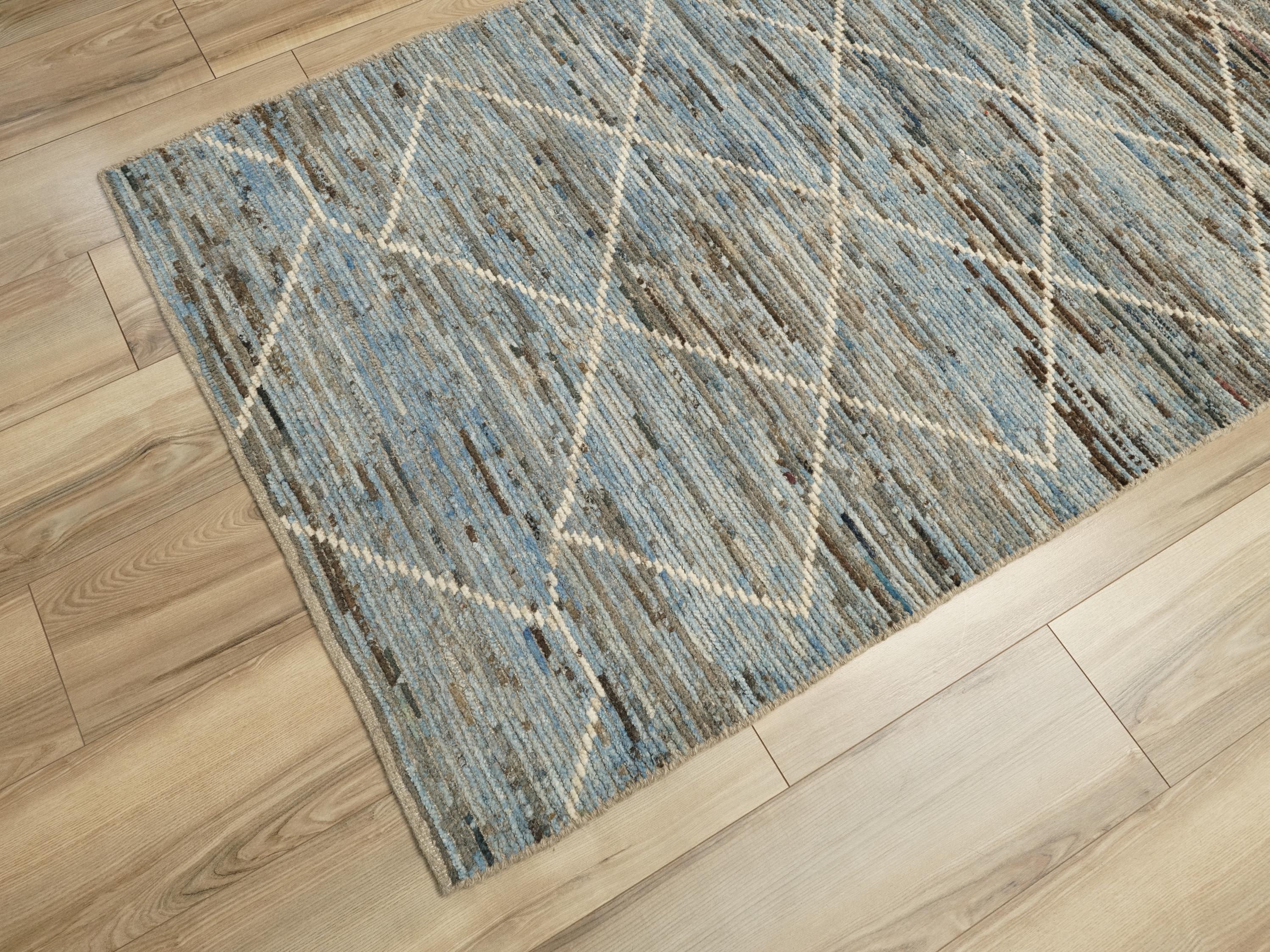 10 Ft Light Blue Moroccan Runner Rug - Afghan Handmade Rug