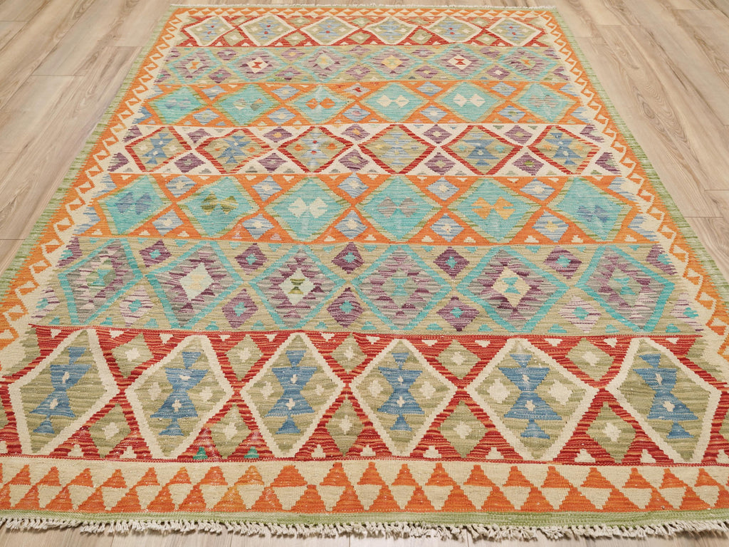 6x8 Ft Orange Kilim Rug - Traditional Flatweave