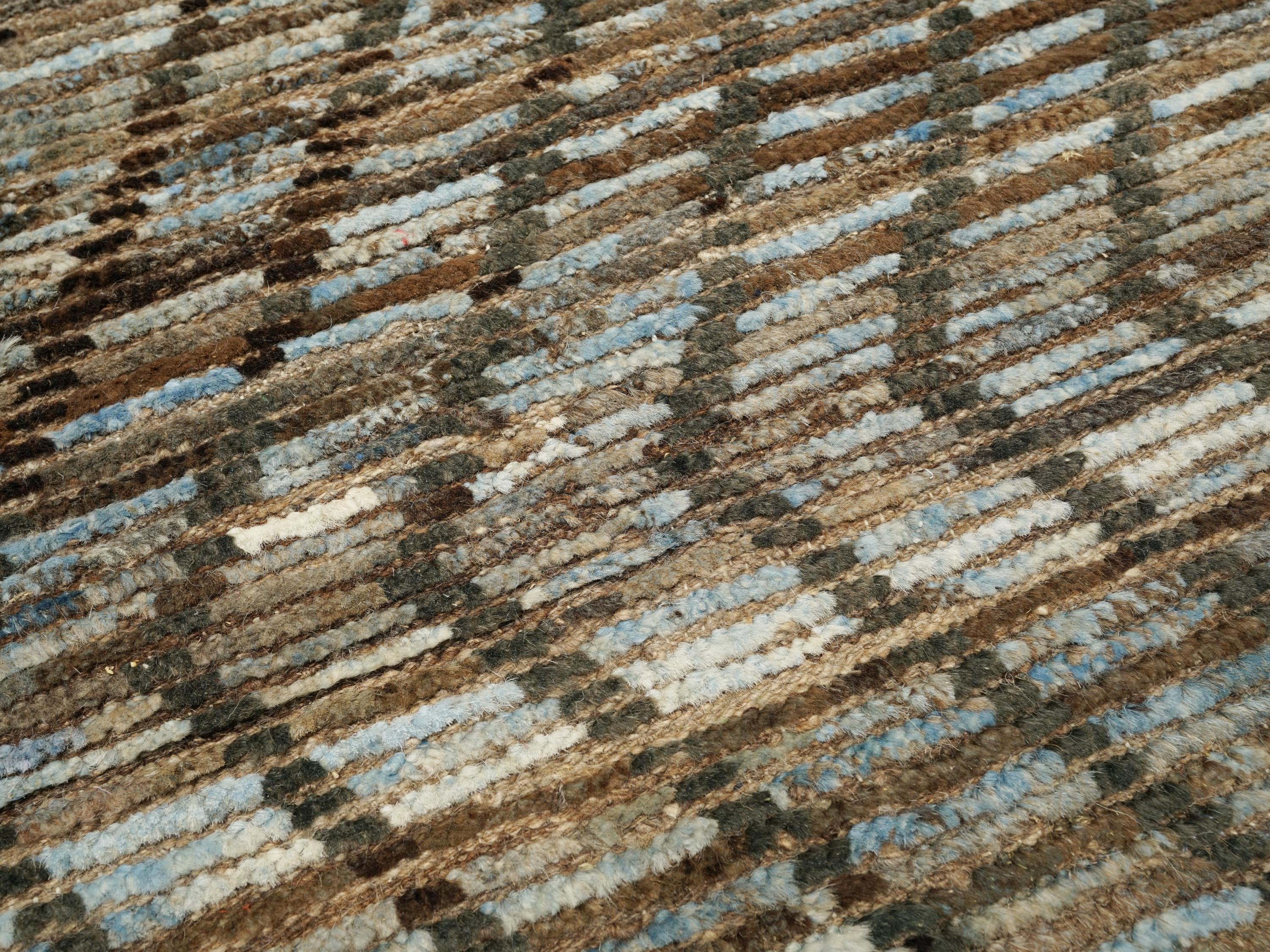 10 Ft Handmade Moroccan Runner Rug - Blue & Brown Afghan Rug