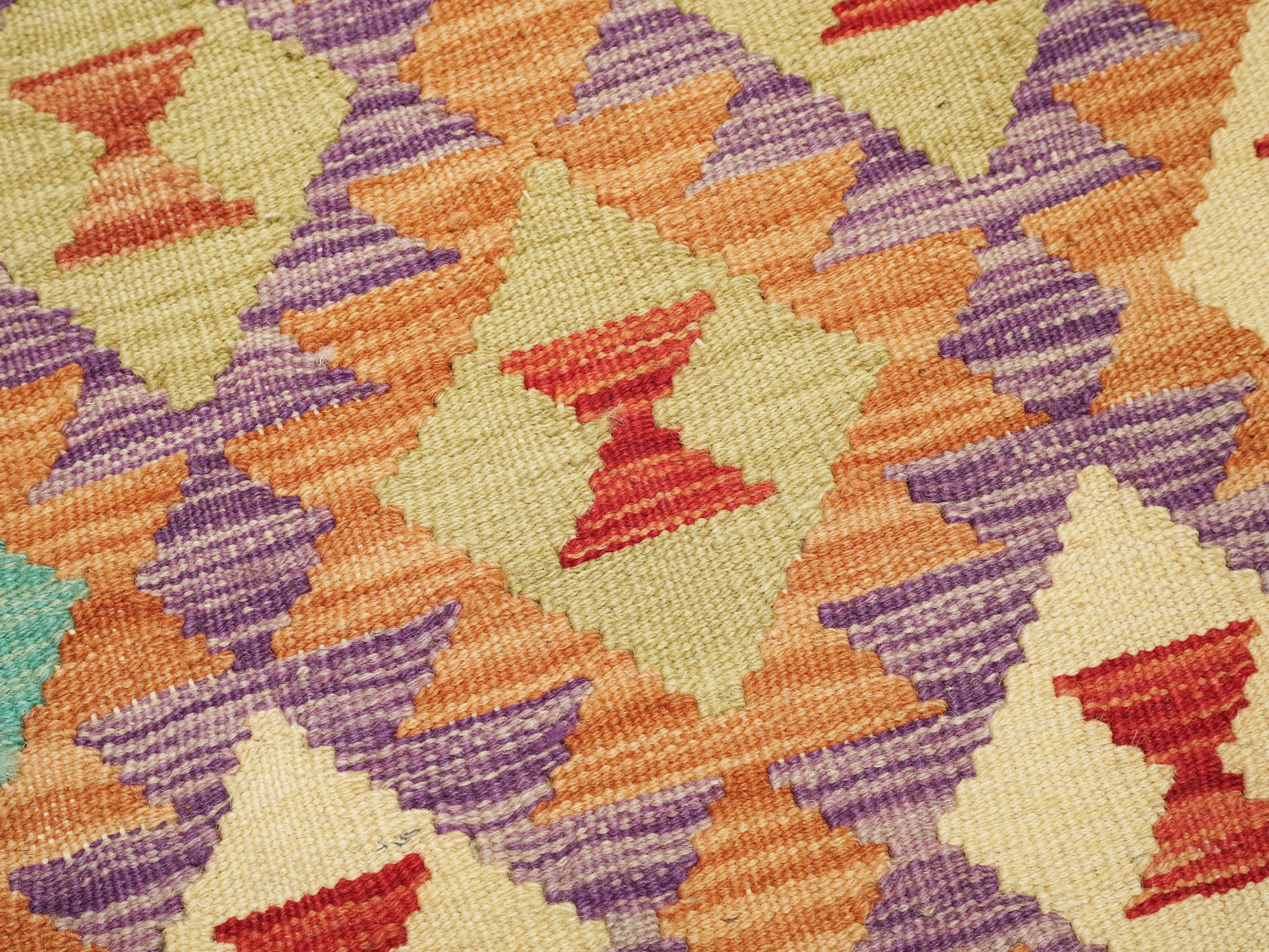 10 Ft  Red Kilim Runner Rug - Flat Weave - Traditional Afghan Design