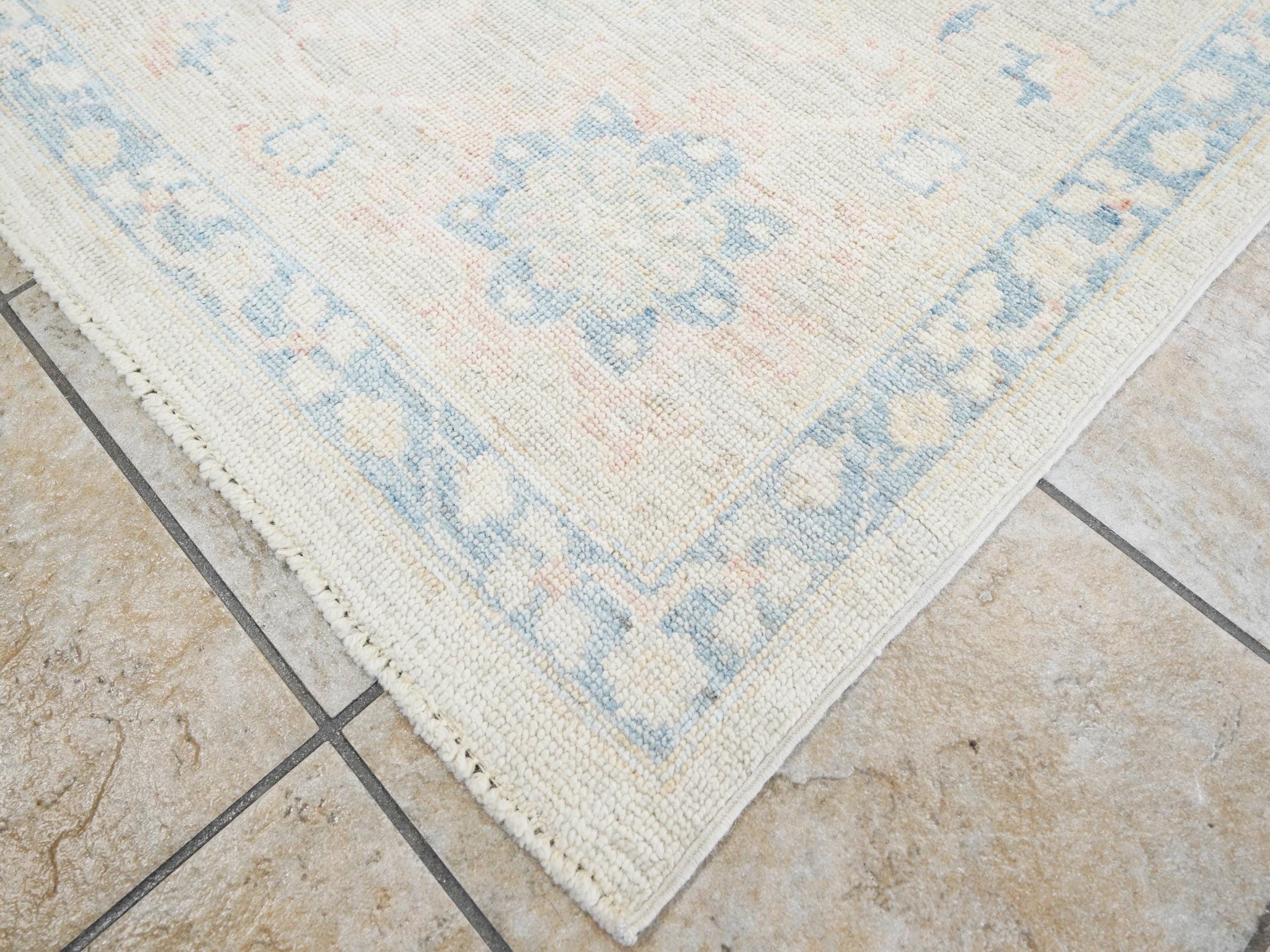 9x12 Ft White Pastel Oushak Rug - Handmade Area Rug - Floral Design