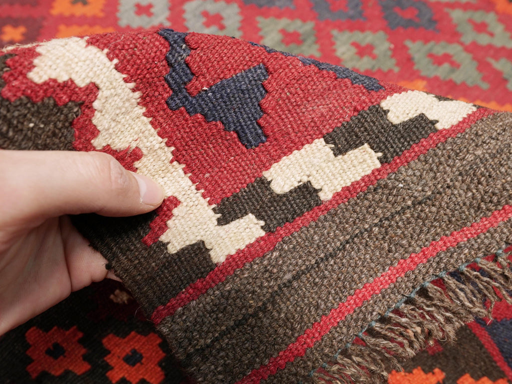 10x14 Ft Red Maimana Kilim Rug - Large Vintage Afghan Tribal Rug