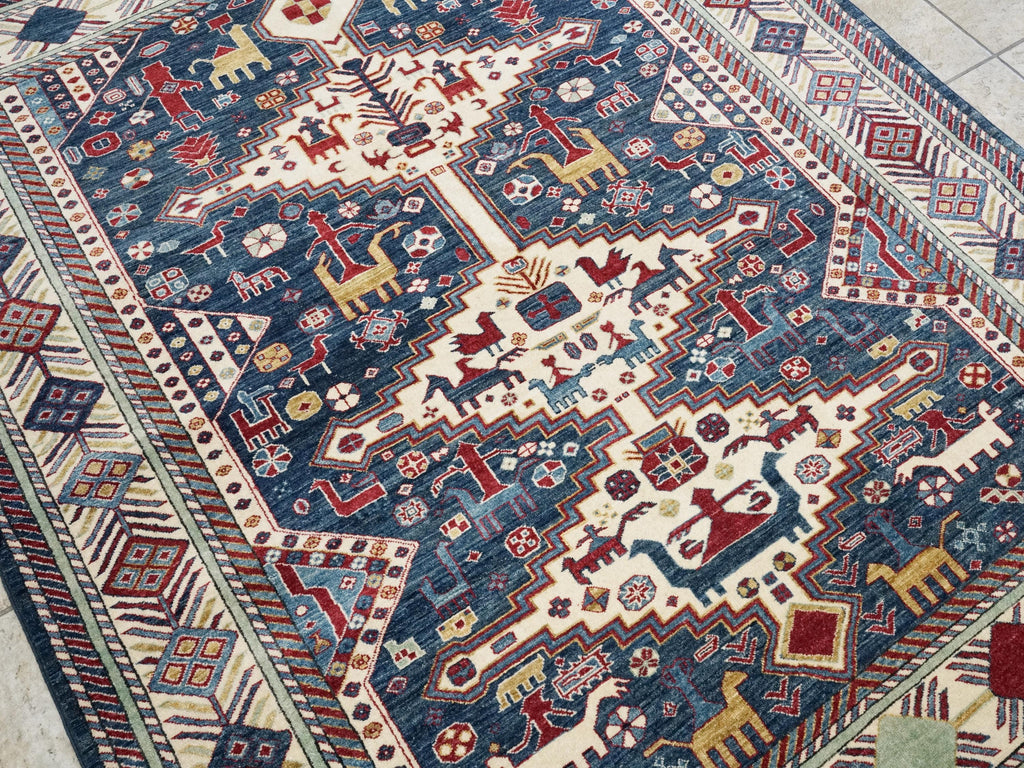 5x7 Ft Blue Bidjar Rug - Oriental Tribal Area Rug