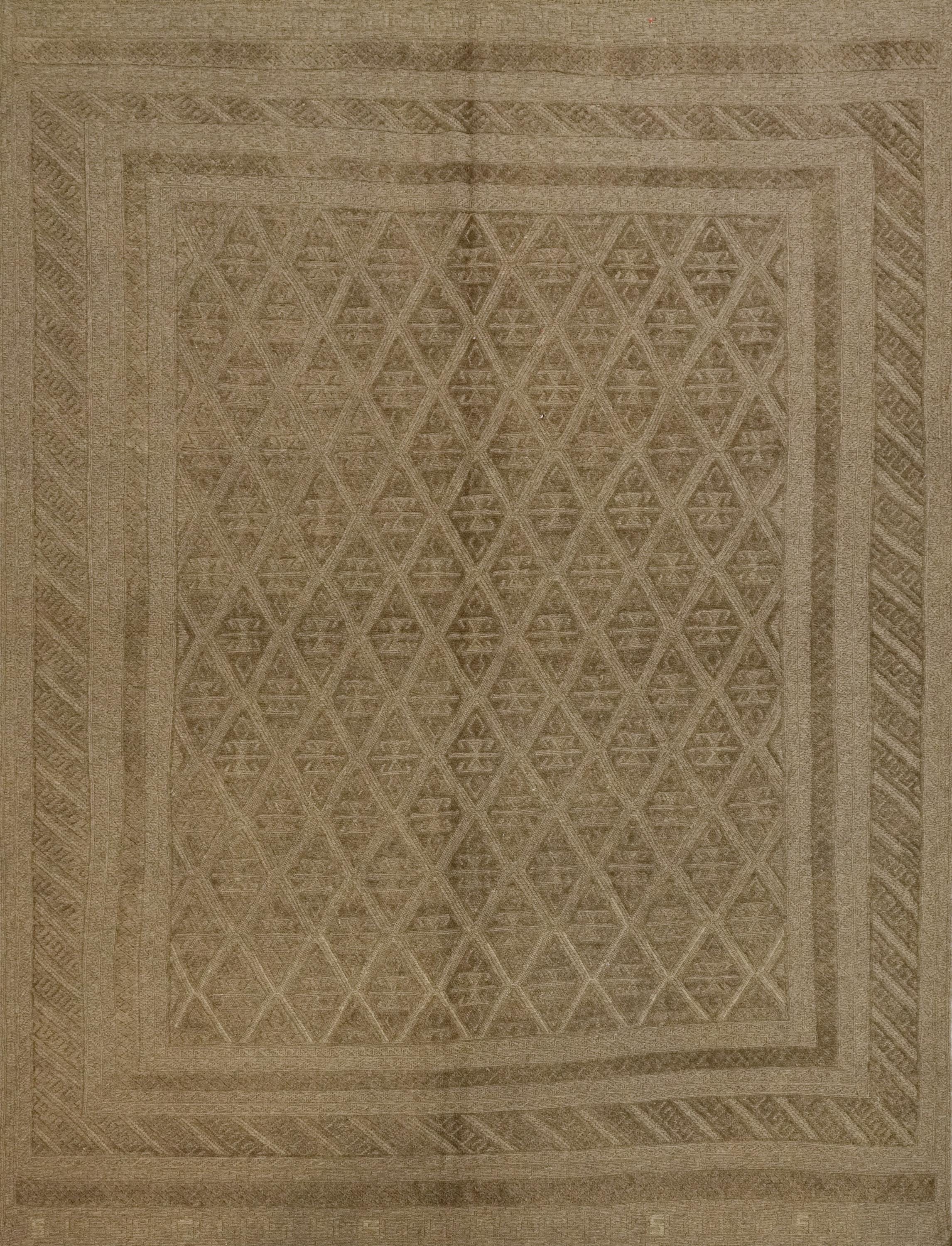 6x9 FT Hand Knotted Wool Kilim Rug - Dark Brown Tribal Design