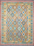 7x10 Ft Maimana Kilim Rug - Green & Blue Flat Weave Tribal Rug