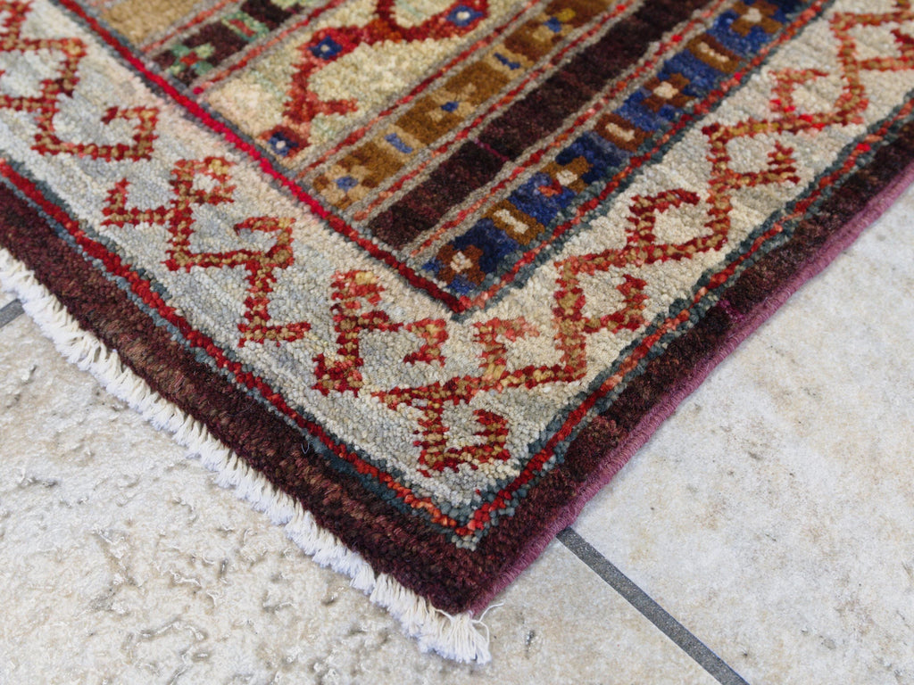 1x2 Ft Maroon Khorjin Rug - Wool Accent Rug