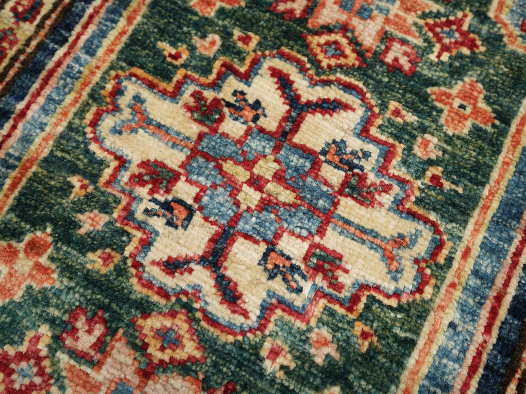 2x3 Ft Blue Beige Kazak Rug - Afghan Wool Accent Rug