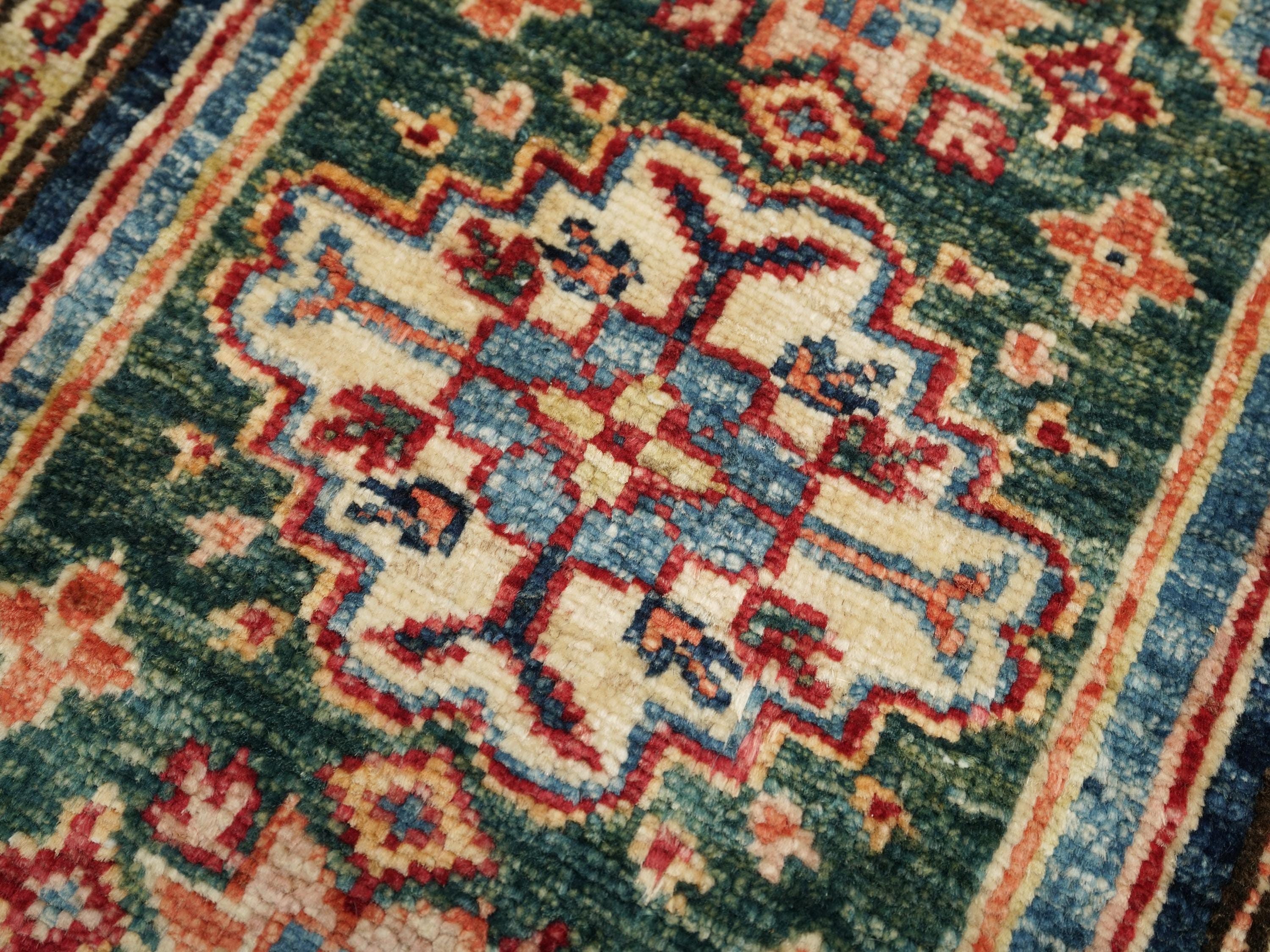 2x3 Ft Blue Beige Kazak Rug - Afghan Wool Accent Rug