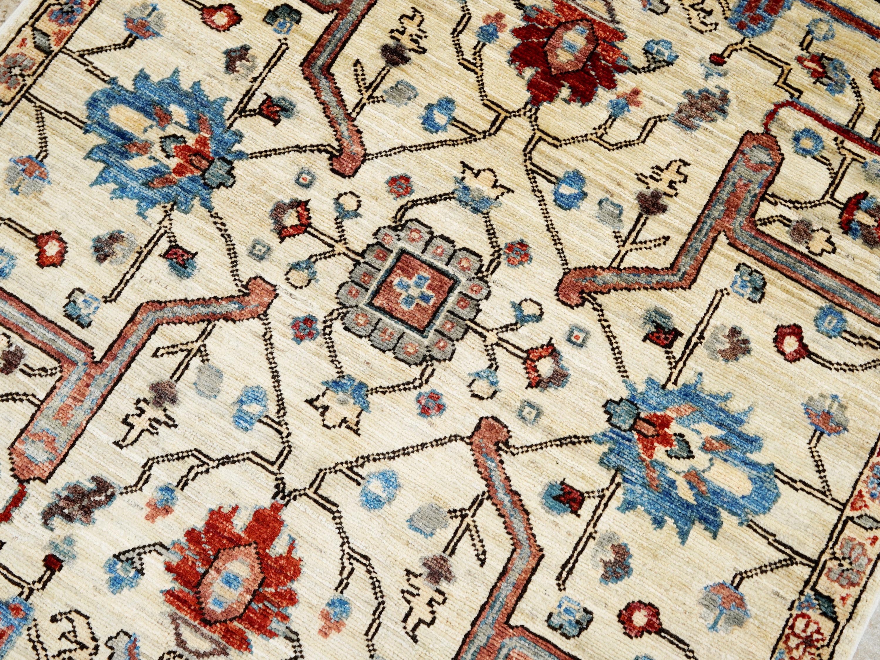3x5 Ft Beige Heriz Rug - Handmade Afghan Rug