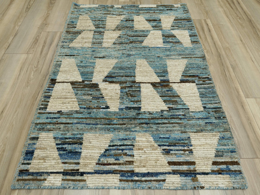 3x5 Ft Blue Moroccan Rug - Hand Knotted Area Rug