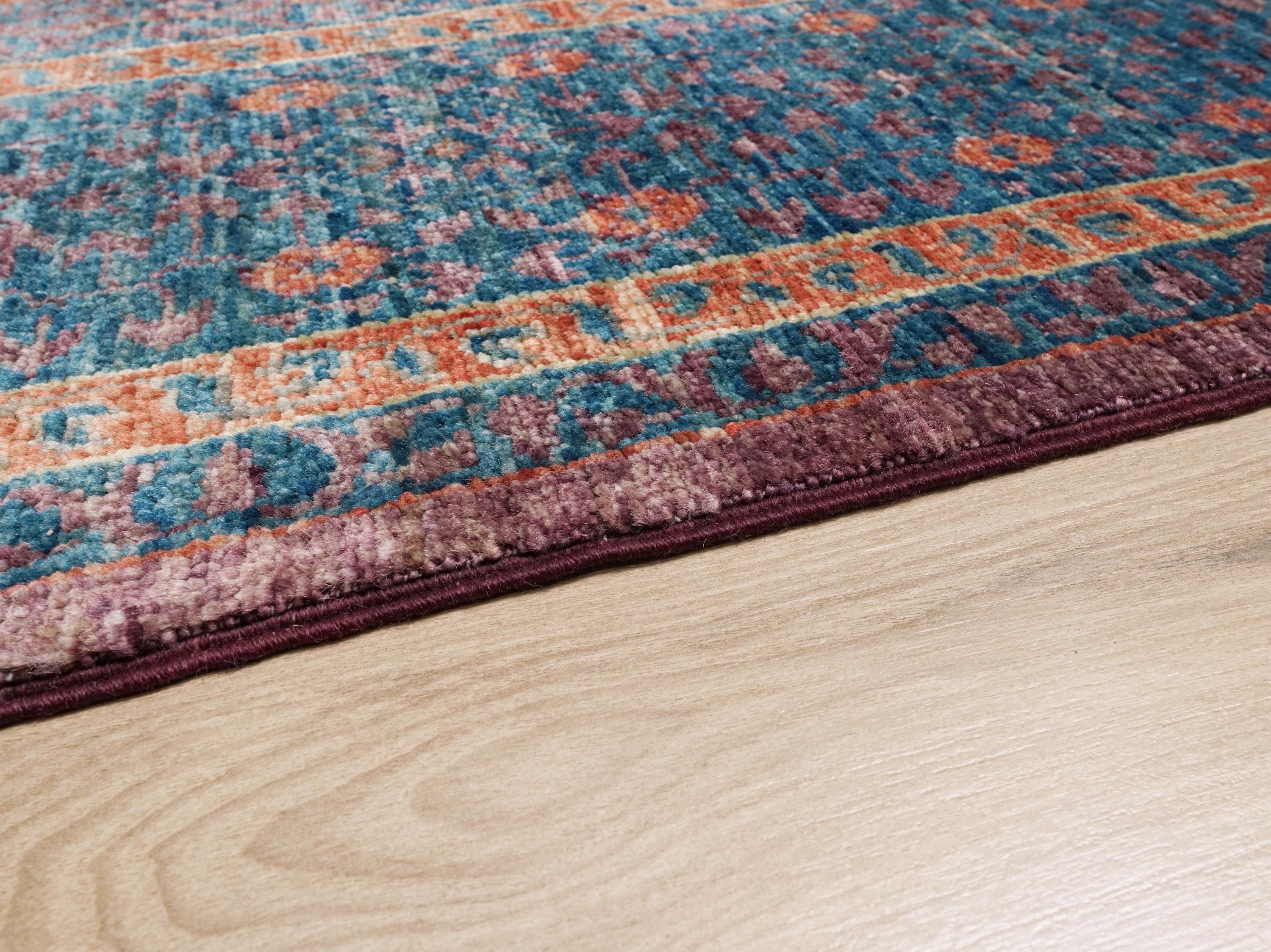 6x8 Ft Blue Mamluk Rug - Hand Knotted Oriental Rug - Geometric Design