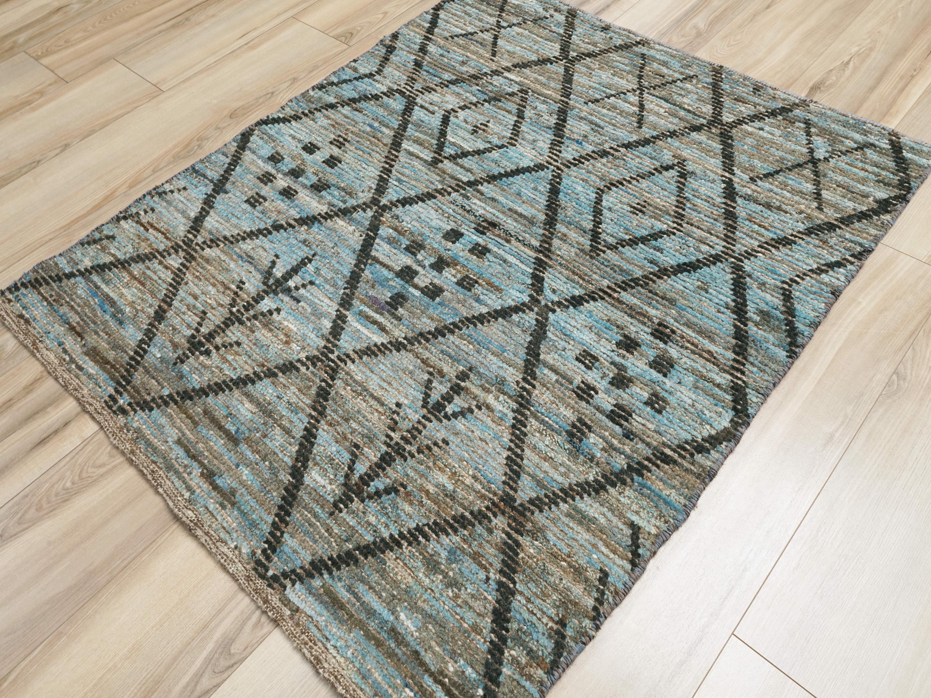 3x5 Ft Hand Knotted Blue Moroccan Rug - Tribal Rug