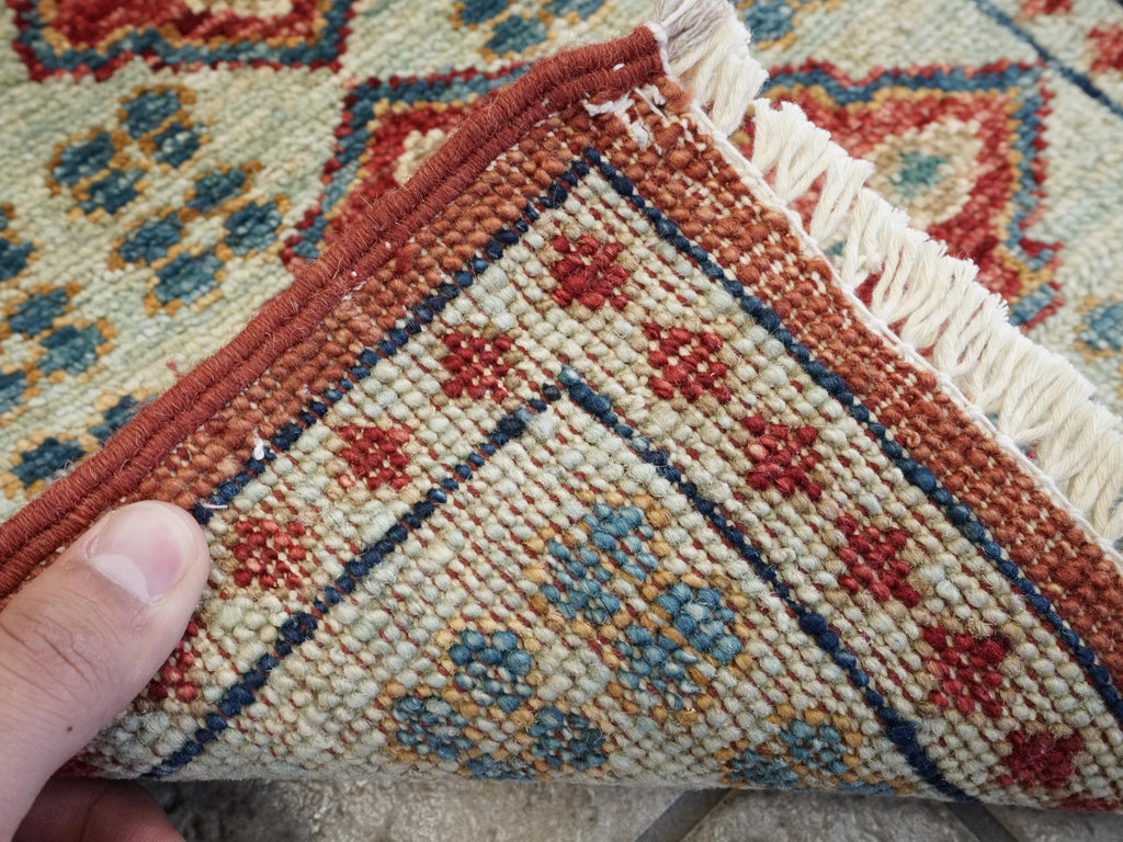 1x2 Ft Hand Knotted Heriz Rug - Blue & Red Afghan Wool