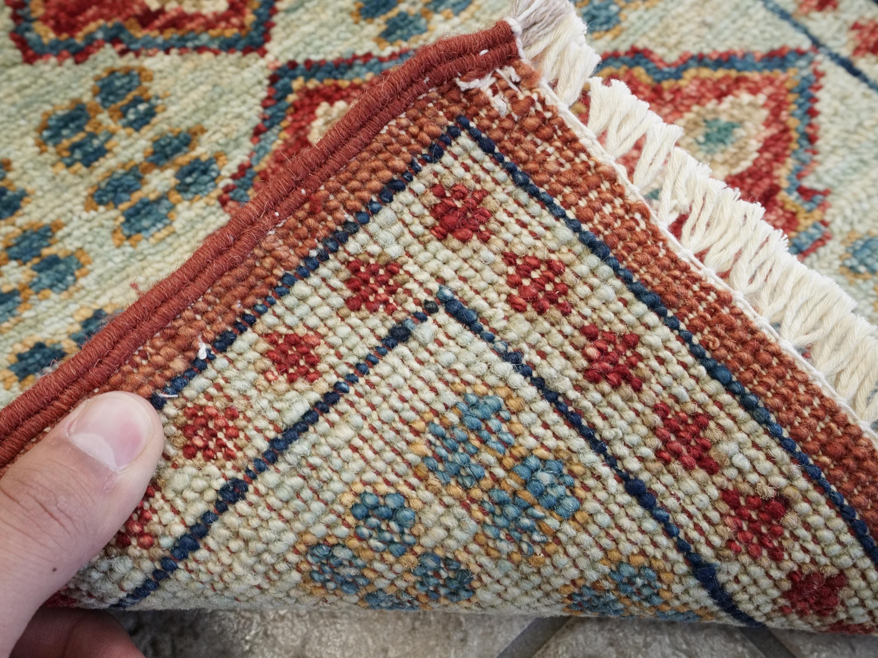 1x2 Ft Hand Knotted Heriz Rug - Blue & Red Afghan Wool