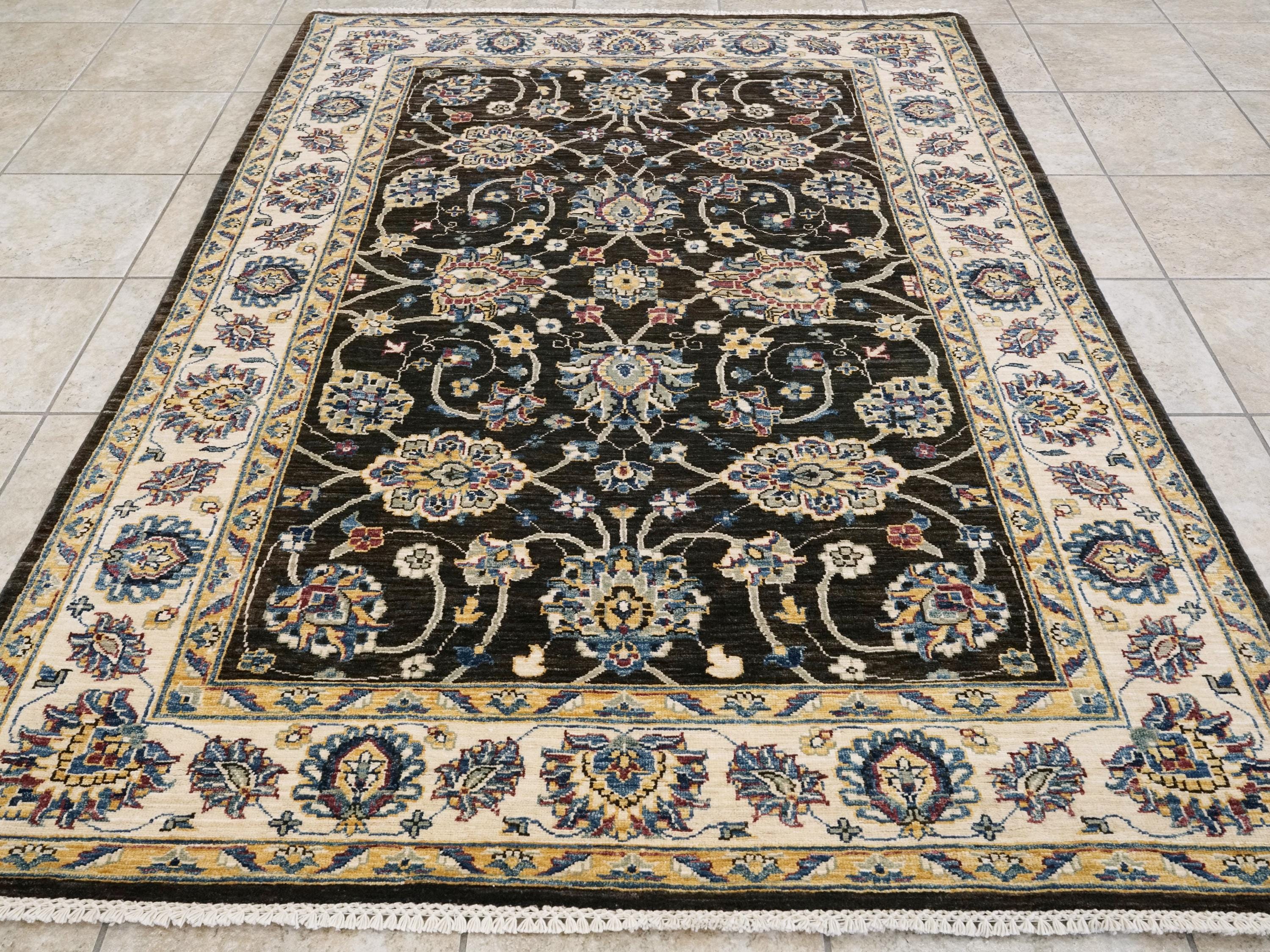 5x7 Ft Black Bidjar Rug - Afghan Oriental Wool Rug - Floral Design