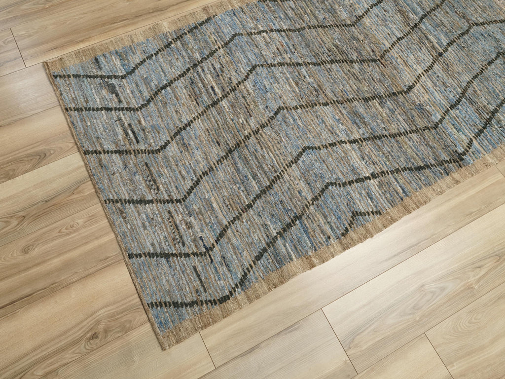 10 Ft Blue Moroccan Runner Rug - Afghan Handmade Wool Rug