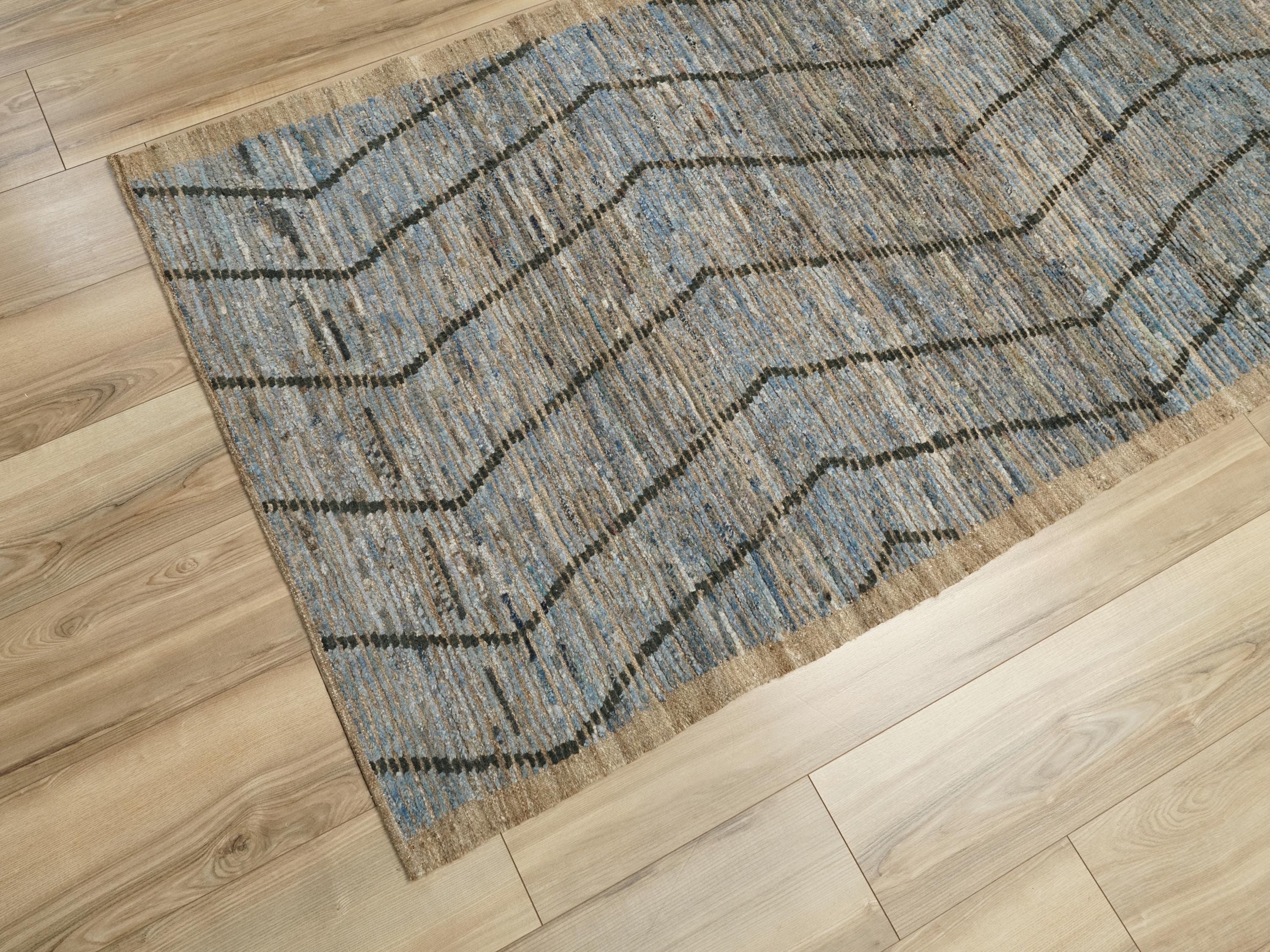 10 Ft Blue Moroccan Runner Rug - Afghan Handmade Wool Rug