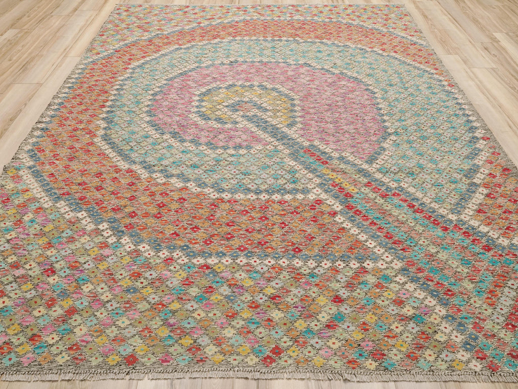 8x10 Ft Wool Kilim Rug - Contemporary Flat Weave - Contemporary Design