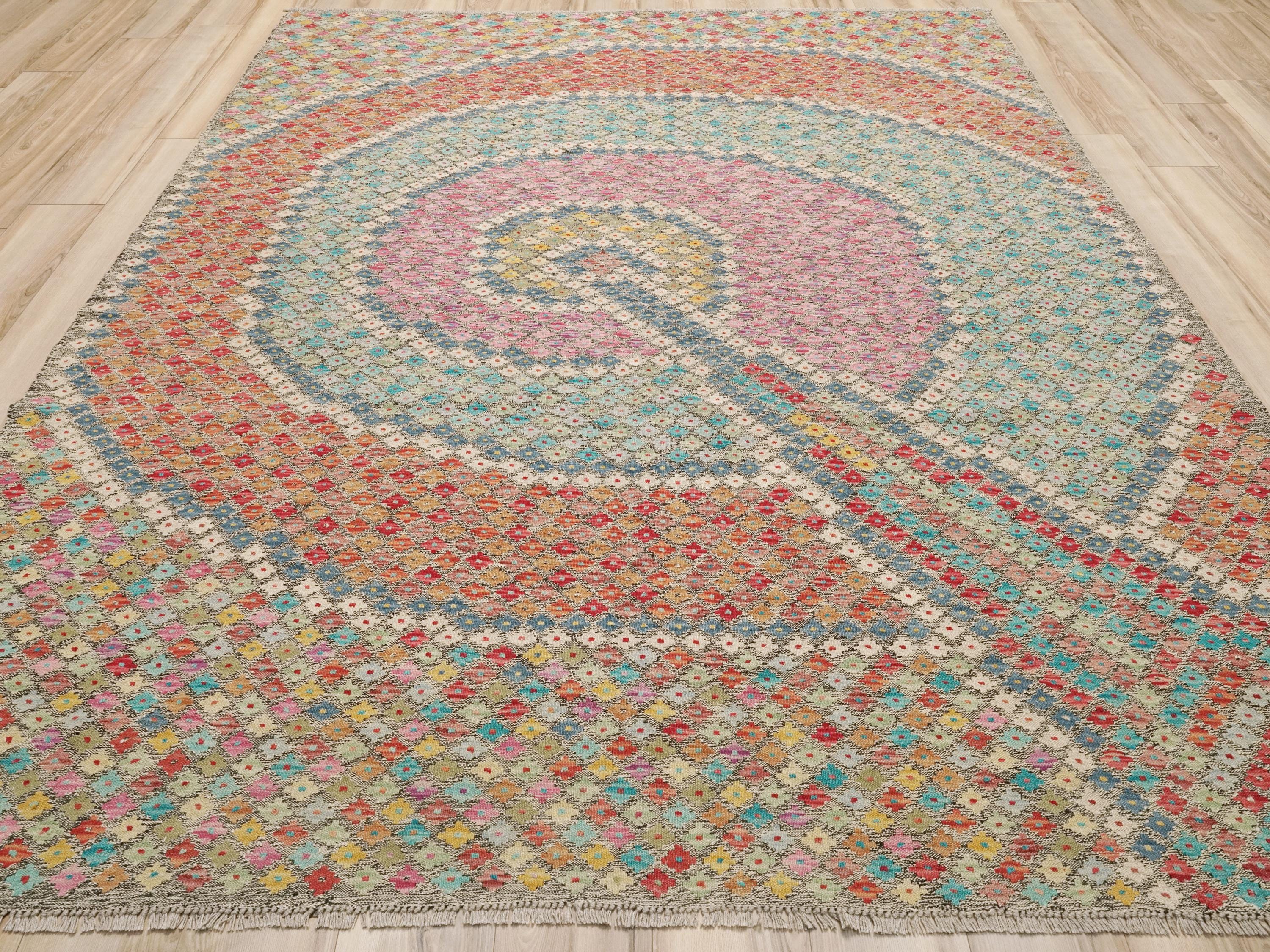 8x10 Ft Wool Kilim Rug - Contemporary Flat Weave - Contemporary Design