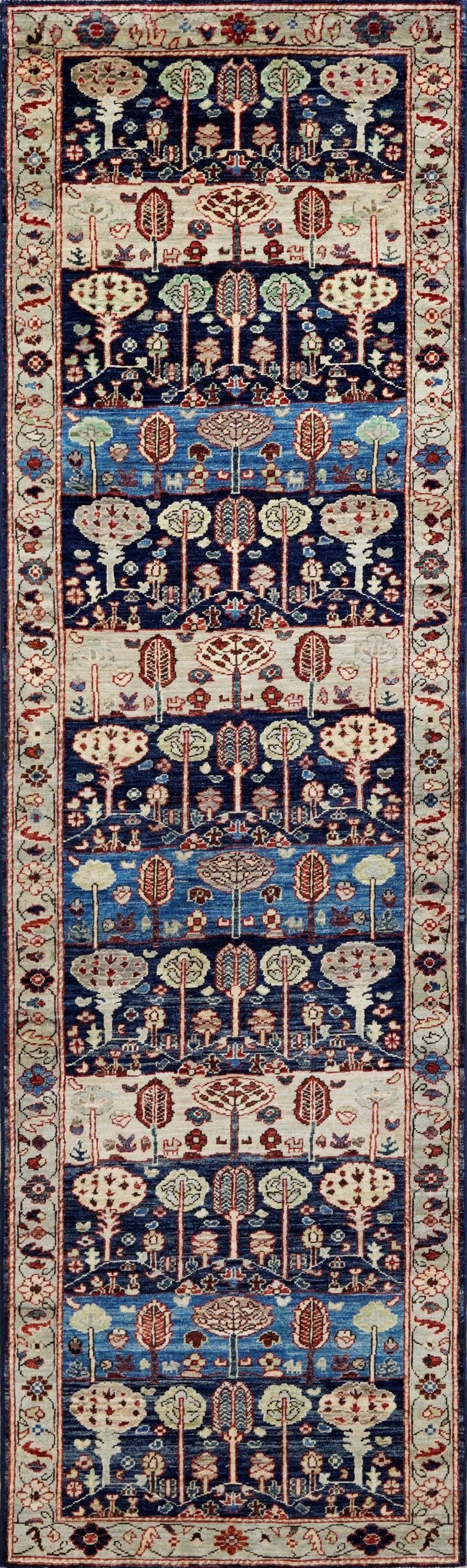 10 Ft Blue Bidjar Runner Rug - Hand Knotted Hallway Rug - Persian Design