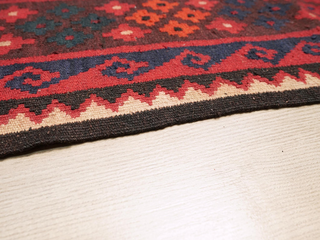 10x14 Ft Dark Red Maimana Kilim Rug - Vintage Afghan Flat Weave