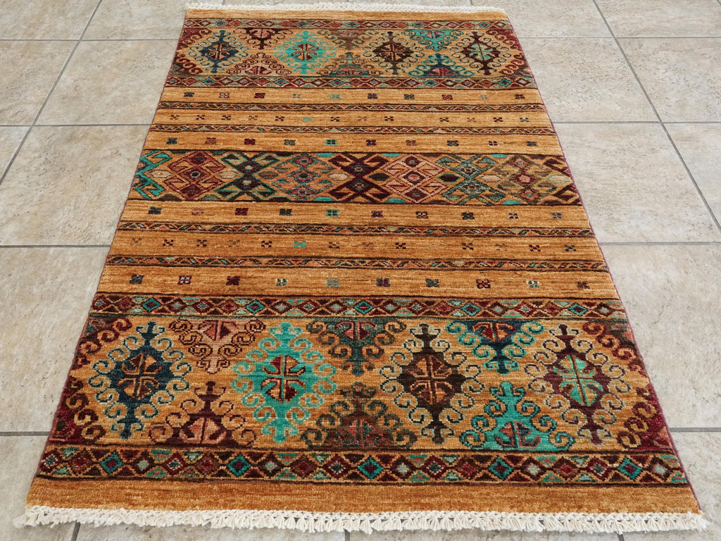 3x4 Ft Yellow Khorjin Rug - Hand Knotted Wool Oriental Rug