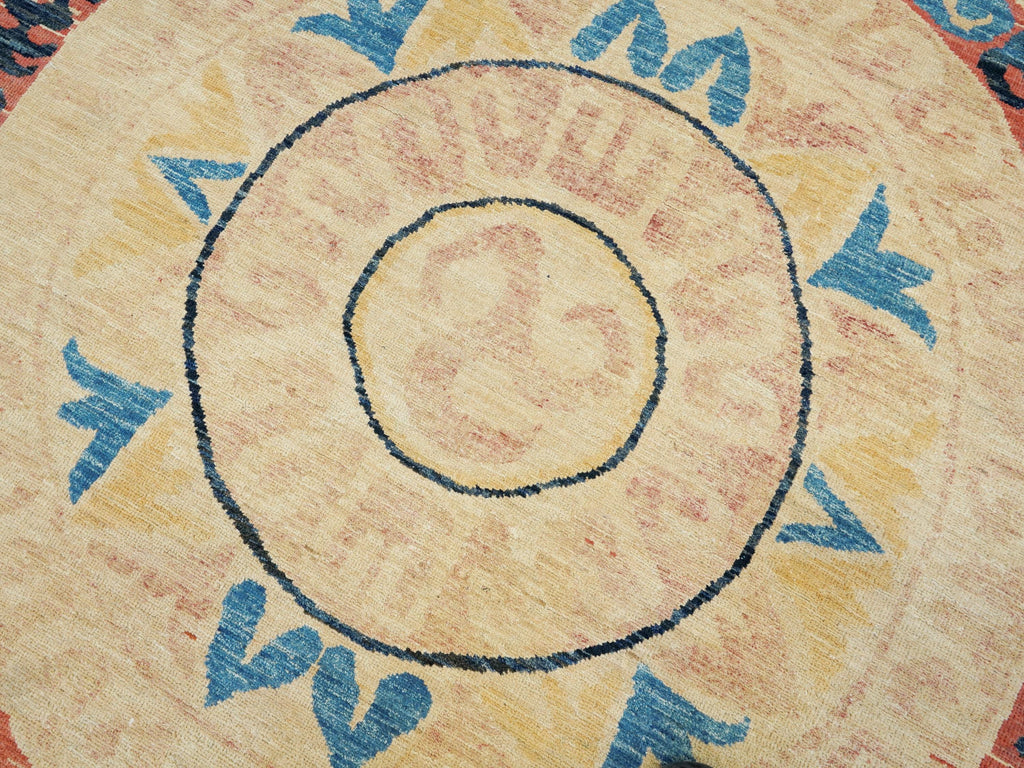 6x9 Ft Antique Tibetan Rug - Beige & Blue Chinese Design