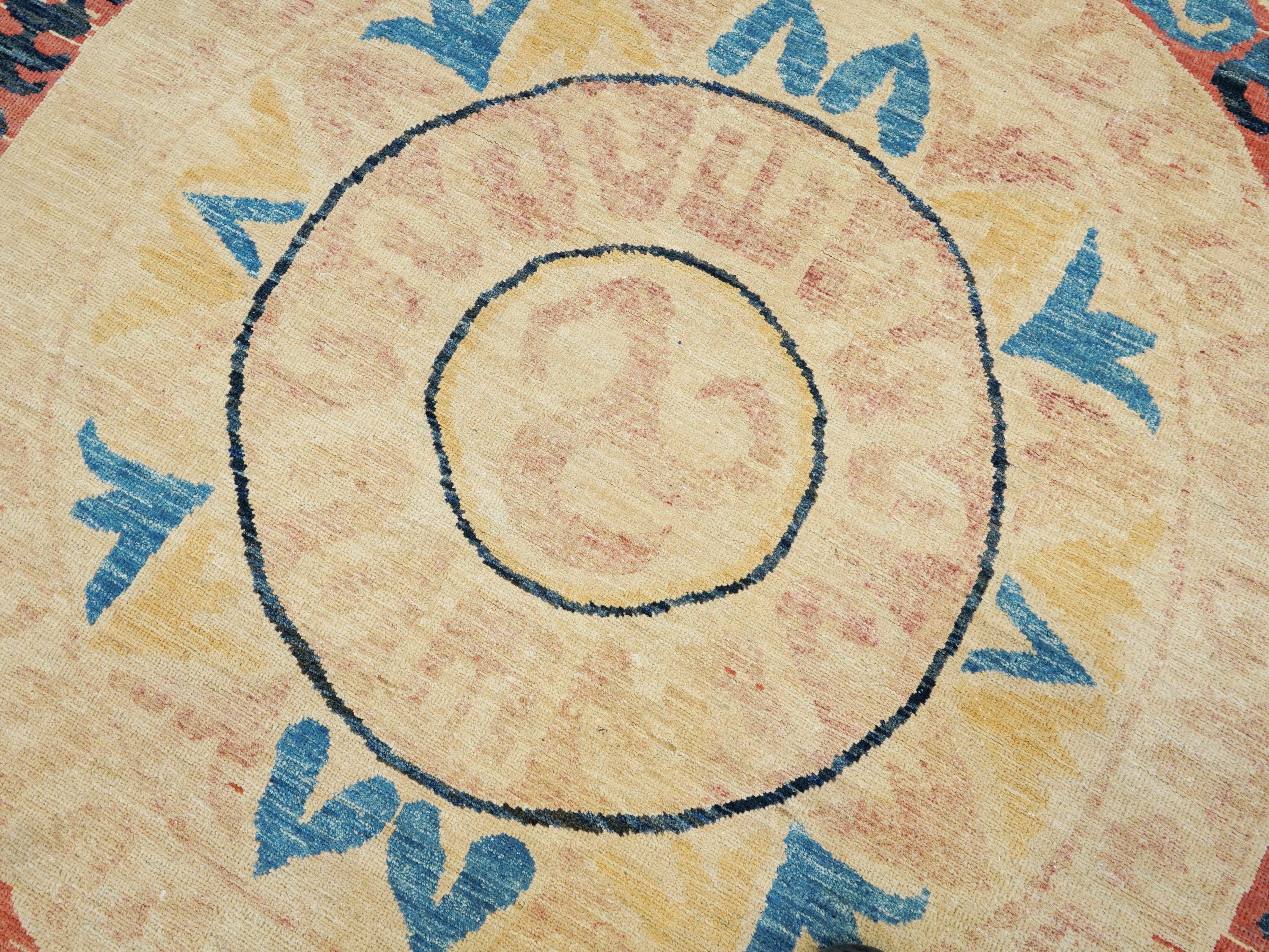 6x9 Ft Antique Tibetan Rug - Beige & Blue Chinese Design