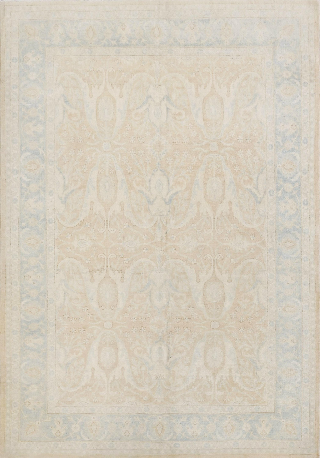 6x9 Ft Hand Knotted Bidjar Rug - Beige & Blue Persian Design