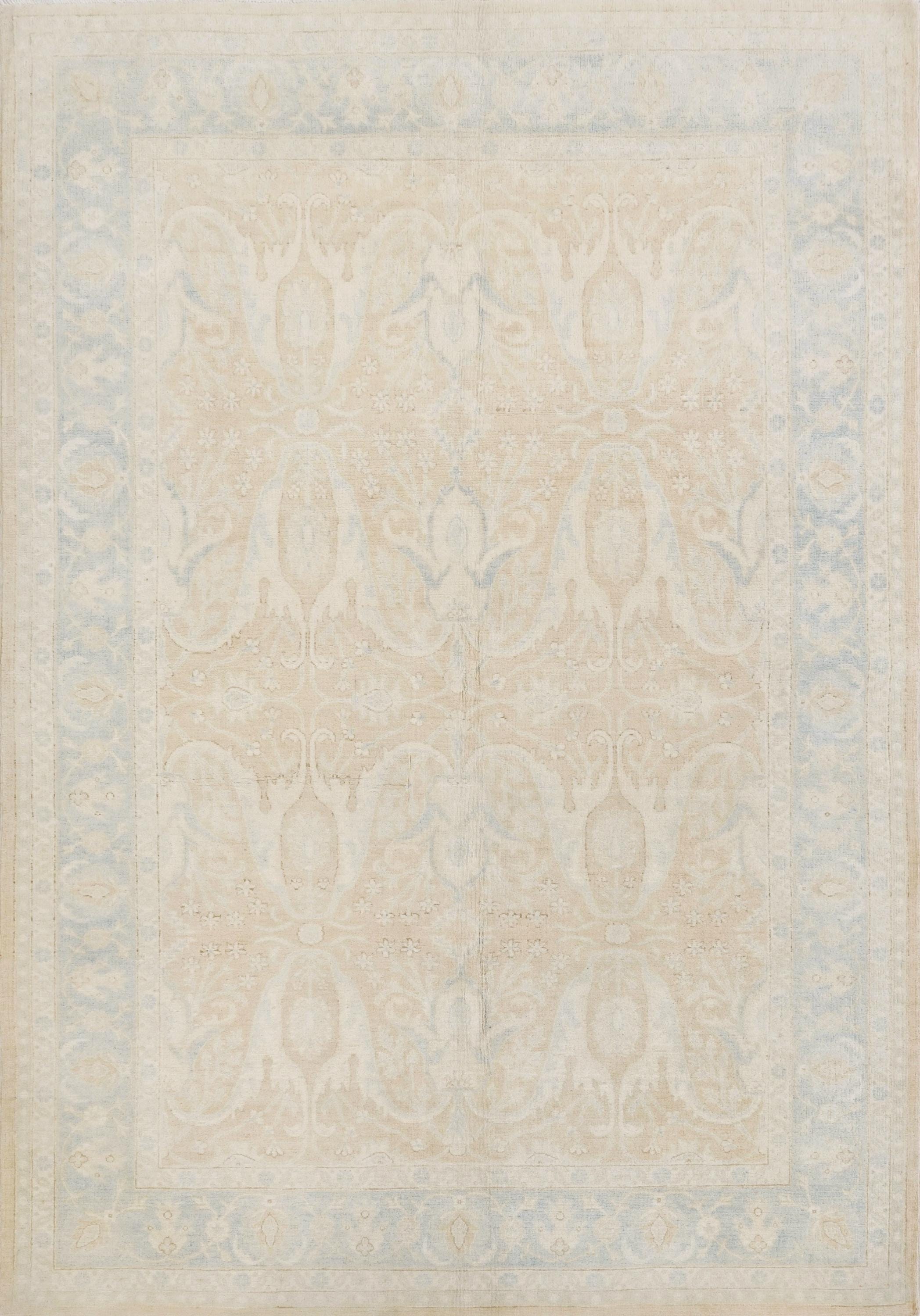 6x9 Ft Hand Knotted Bidjar Rug - Beige & Blue Persian Design