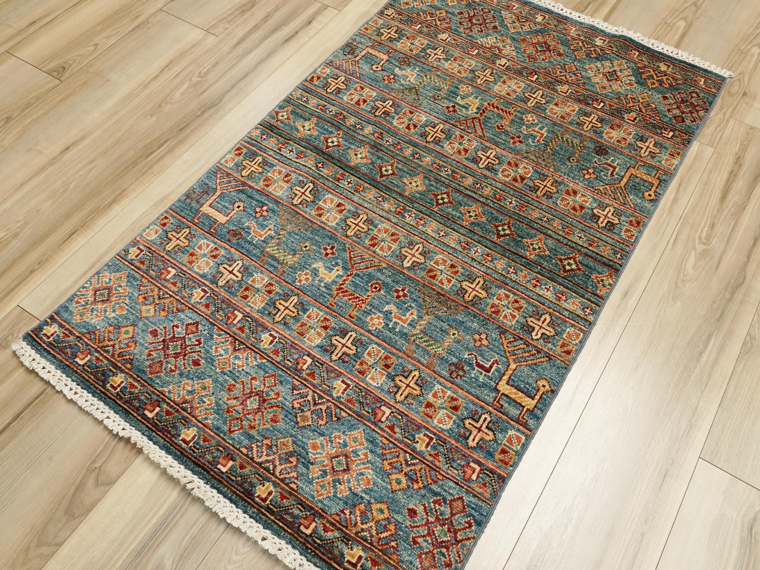 3x5 Ft Blue Khorjan Rug - Hand Knotted Oriental Rug