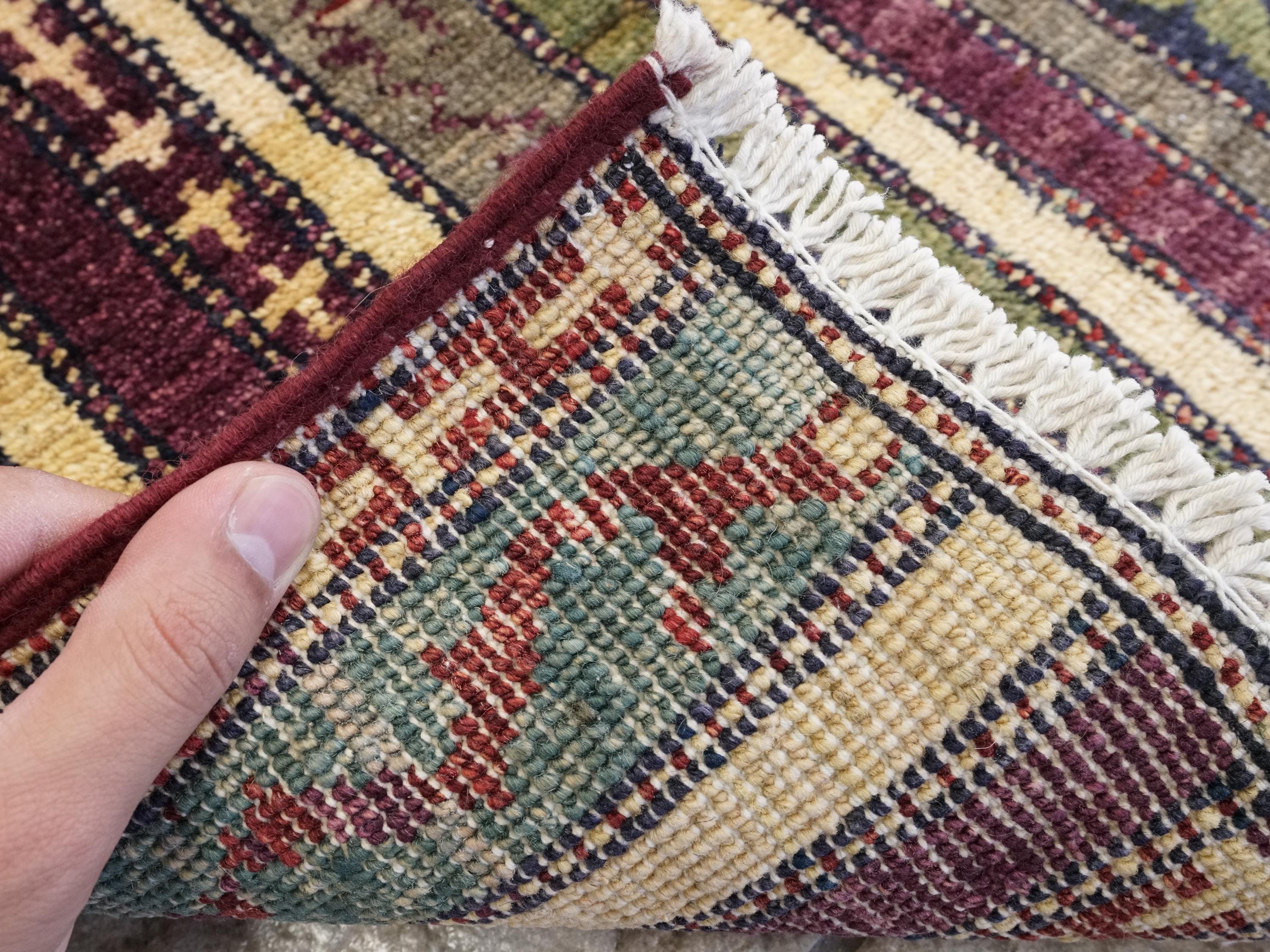 1x2 Ft Hand Knotted Purple Heriz Rug - Afghan Wool Accent Rug