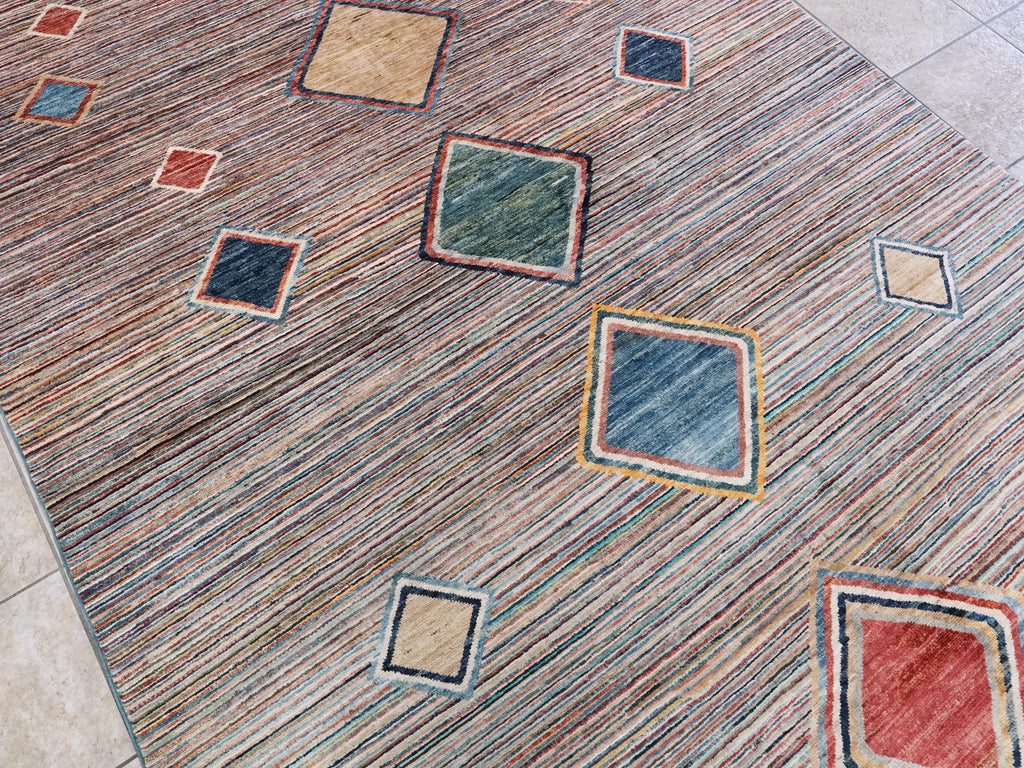 7x10 Multicolor Gabbeh Rug - Afghan Wool Area Rug - Contemporary Design