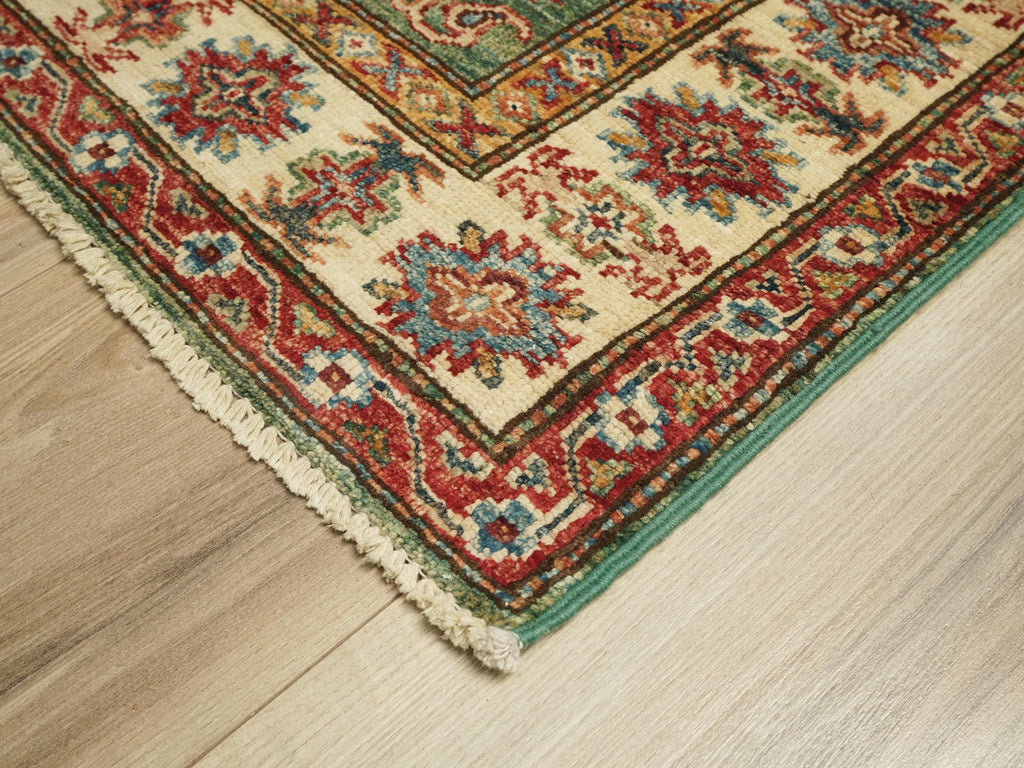 3x4 Ft Green Kazak Rug - Afghan Wool Handmade Area Rug