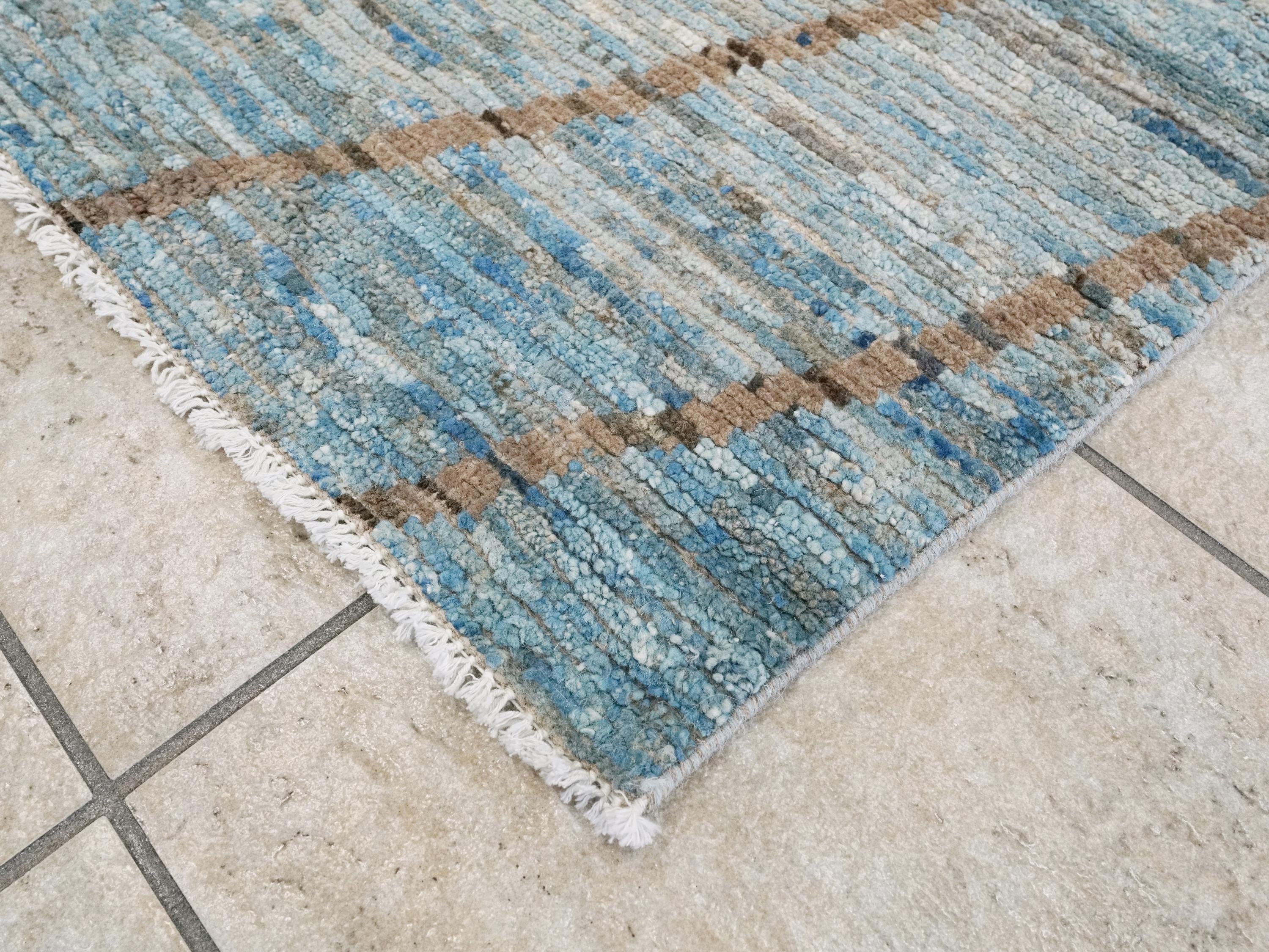 4x6 Ft Blue & Brown Moroccan Rug - Hand Knotted Wool Area Rug