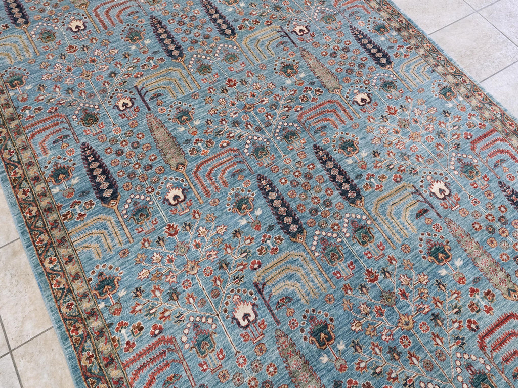 6x9 Ft Blue Serapi Rug - Afghan Wool Oriental Rug - Floral Design