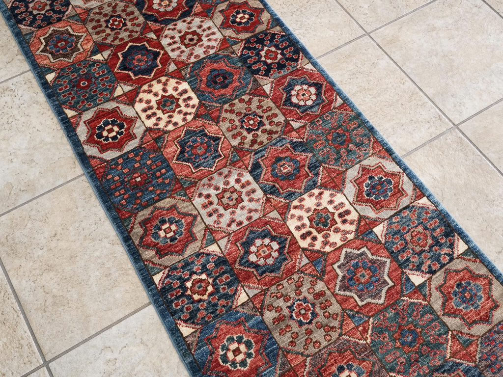 2x5 Ft Blue Mamluk Rug - Hand Knotted Ghazni Wool Runner