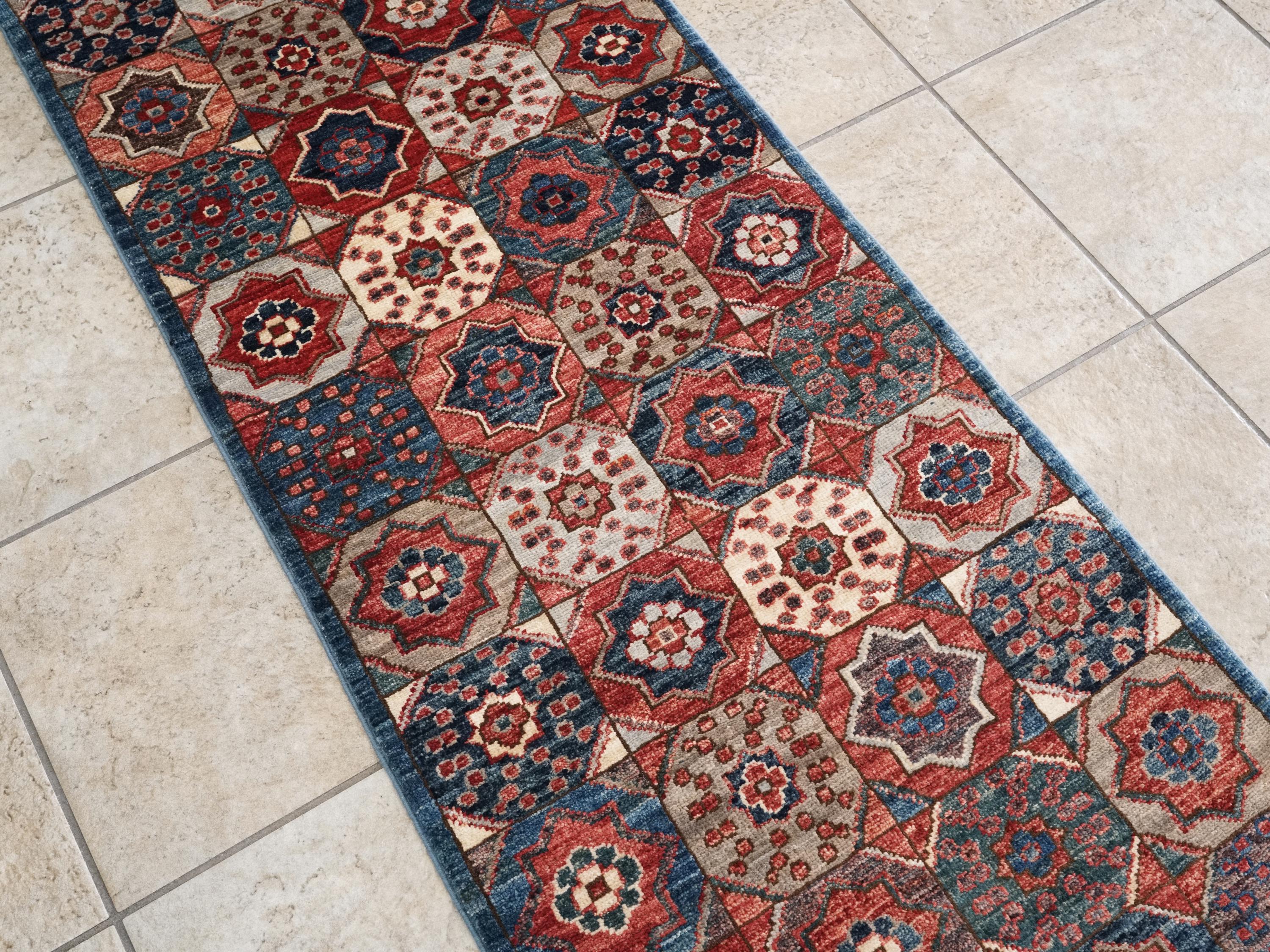 2x5 Ft Blue Mamluk Rug - Hand Knotted Ghazni Wool Runner