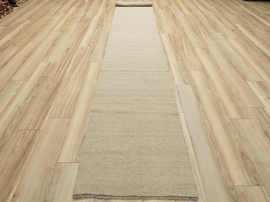 17 Ft Handmade Kilim Runner Rug: Beige Flat Weave Hallway Rug