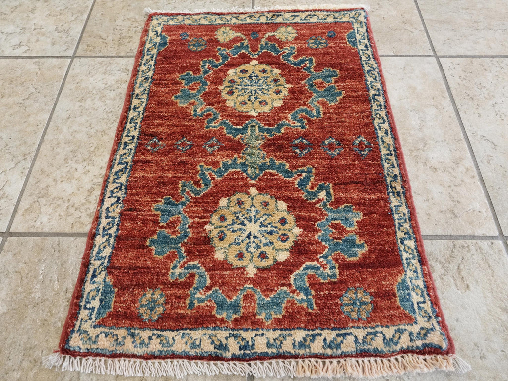 1x2 Ft Hand Knotted Red Serapi Rug - Ghazni Wool Accent Rug