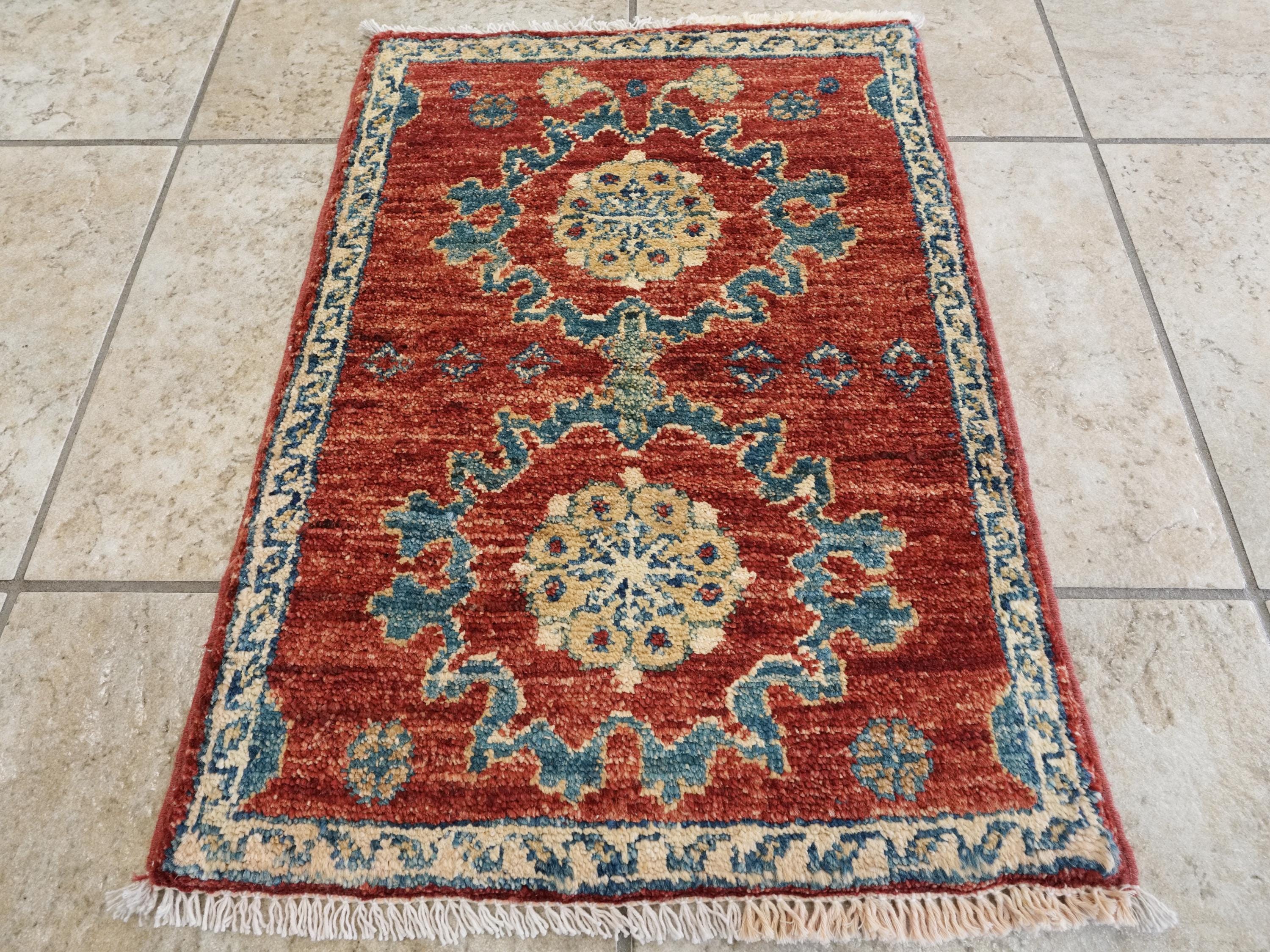1x2 Ft Hand Knotted Red Serapi Rug - Ghazni Wool Accent Rug
