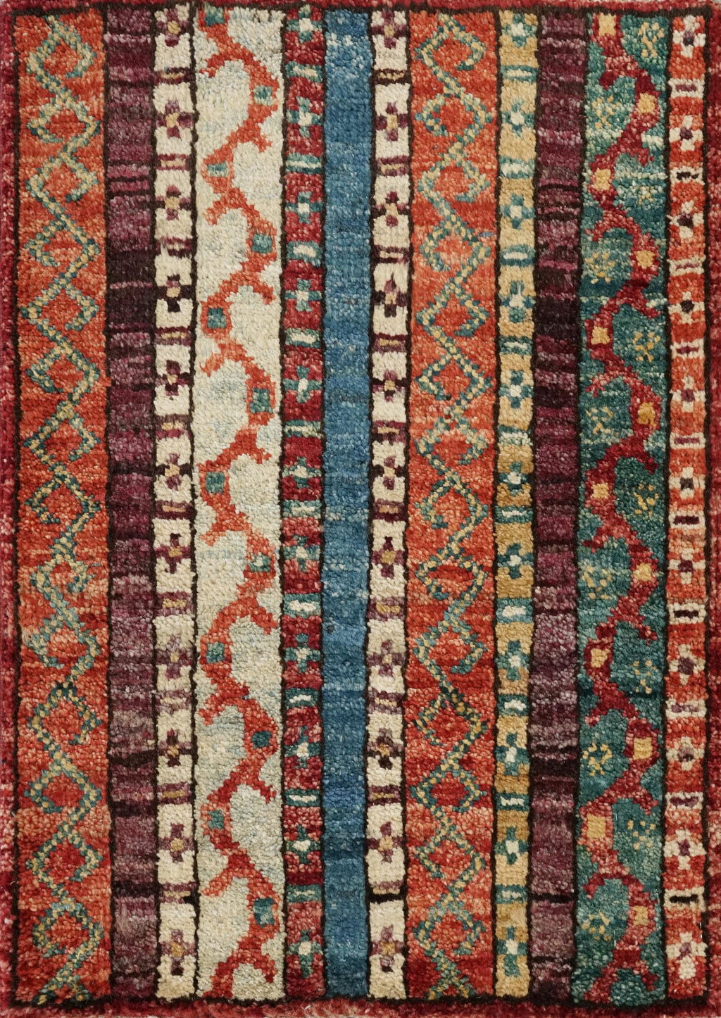 1x2 Ft Red Heriz Rug - Hand Knotted Ghazni Wool Oriental Doormat