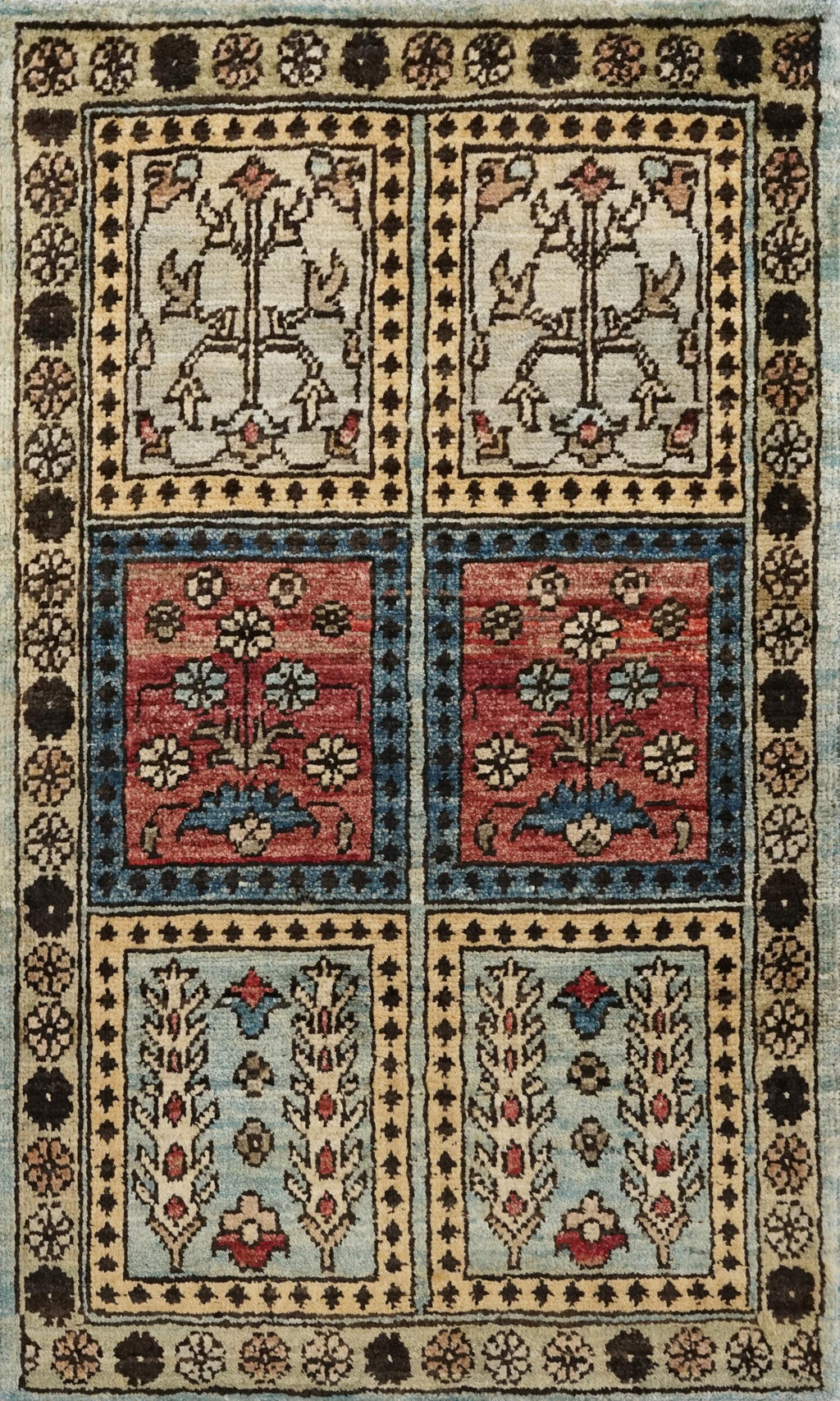 2x3 Ft Hand Knotted Heriz Wool Rug - Yellow & Blue Accent Rug
