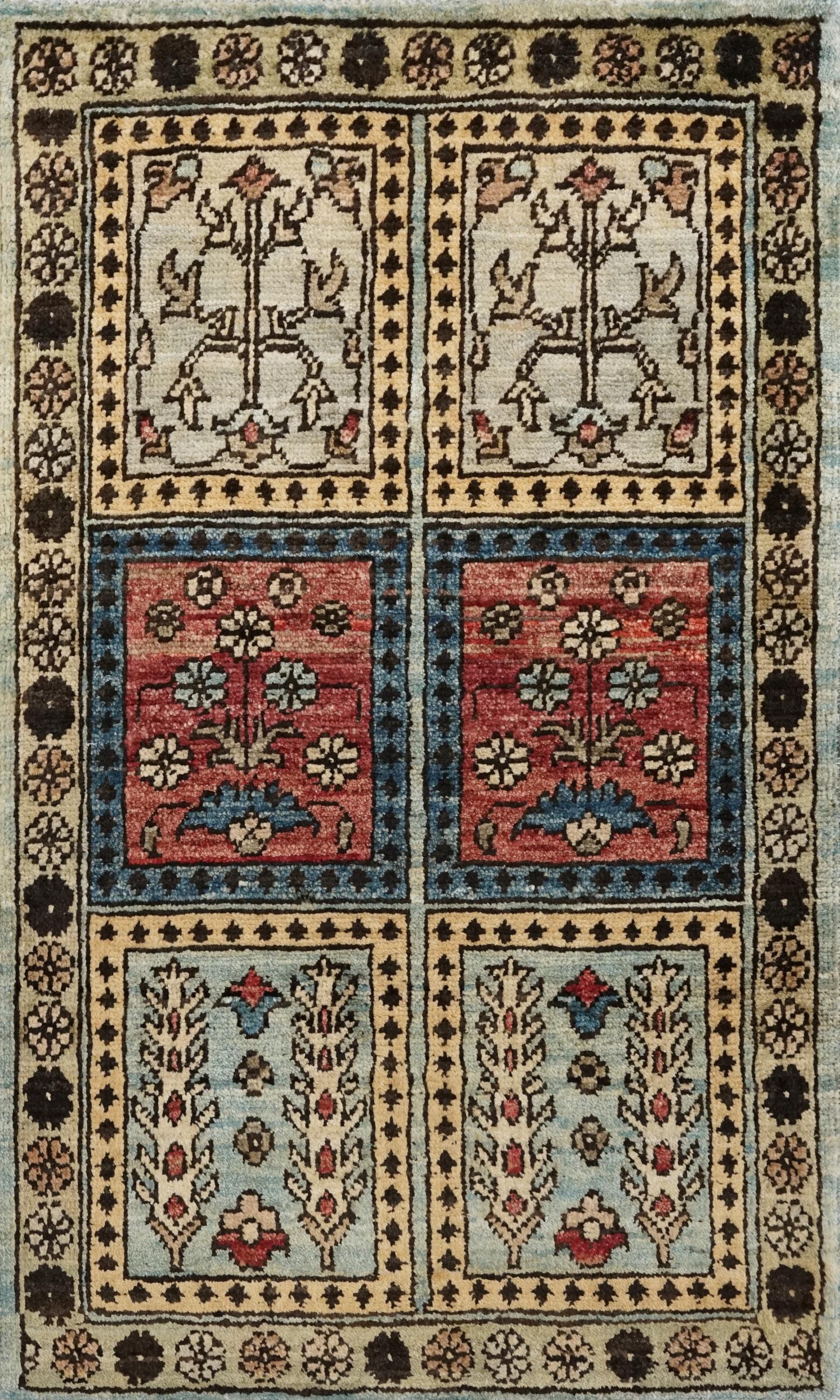 2x3 Ft Hand Knotted Heriz Wool Rug - Yellow & Blue Accent Rug