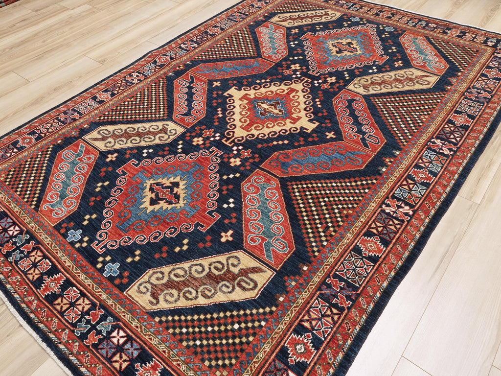 6x9 Ft Blue Heriz Rug - Hand Knotted Afghan Wool Rug